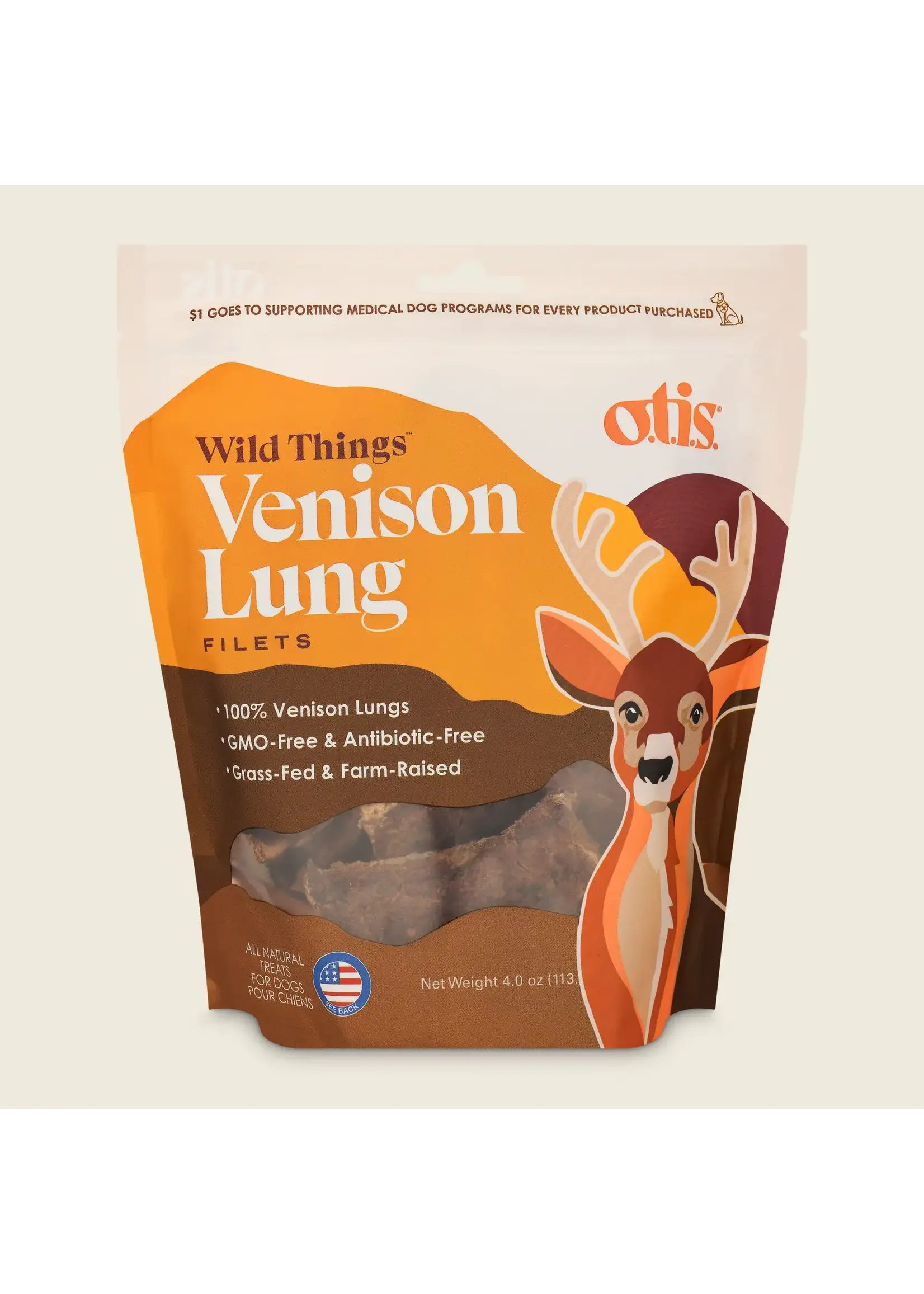 OTIS Wild Things Dog Treats Venison Lung Filets - 4 oz