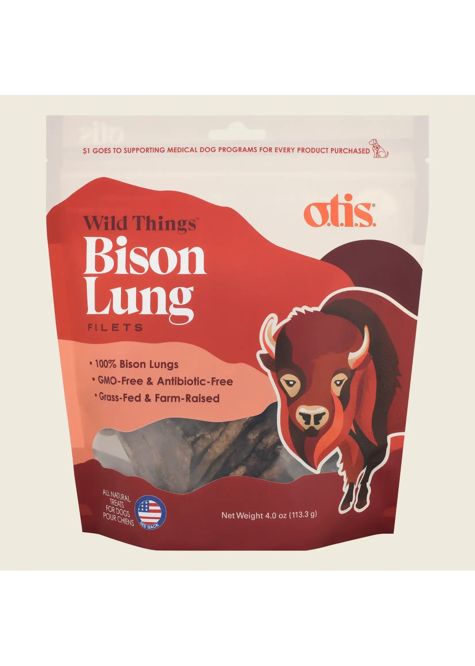 OTIS Wild Things Dog Treats Bison Lung Filets - 4 oz