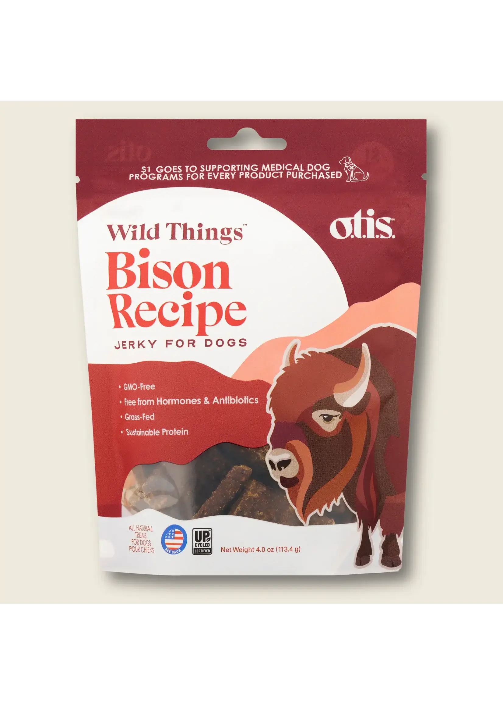 OTIS Wild Things Dog Treats Bison Jerky - 4 oz