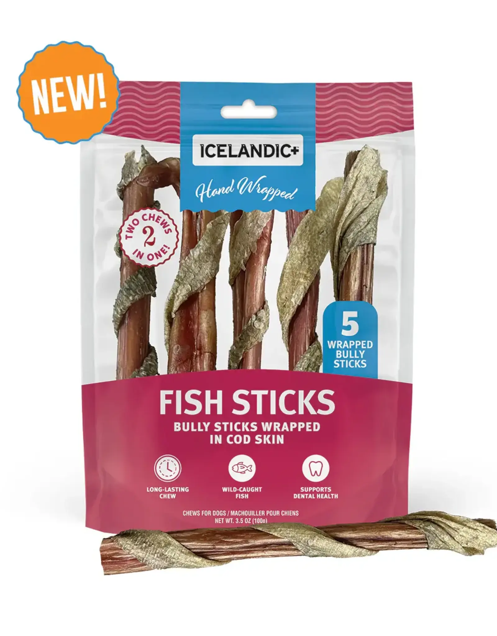 Icelandic+ Icelandic+ Bully Stick Wrapped With Fish Skin 6" - 5 Count