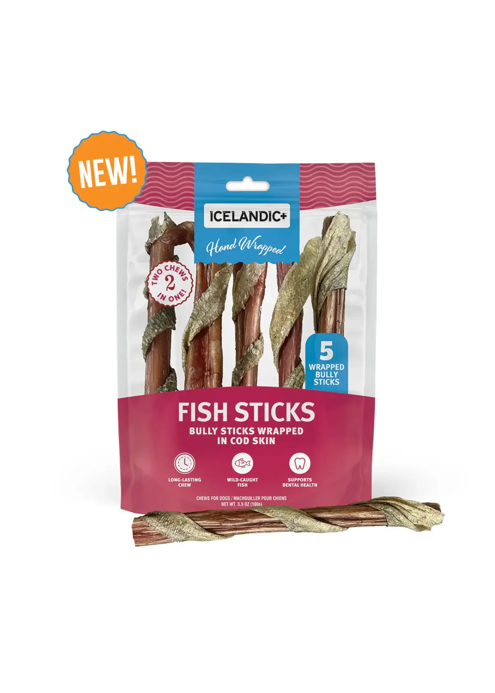 Icelandic+ Icelandic+ Bully Stick Wrapped With Fish Skin 6" - 5 Count