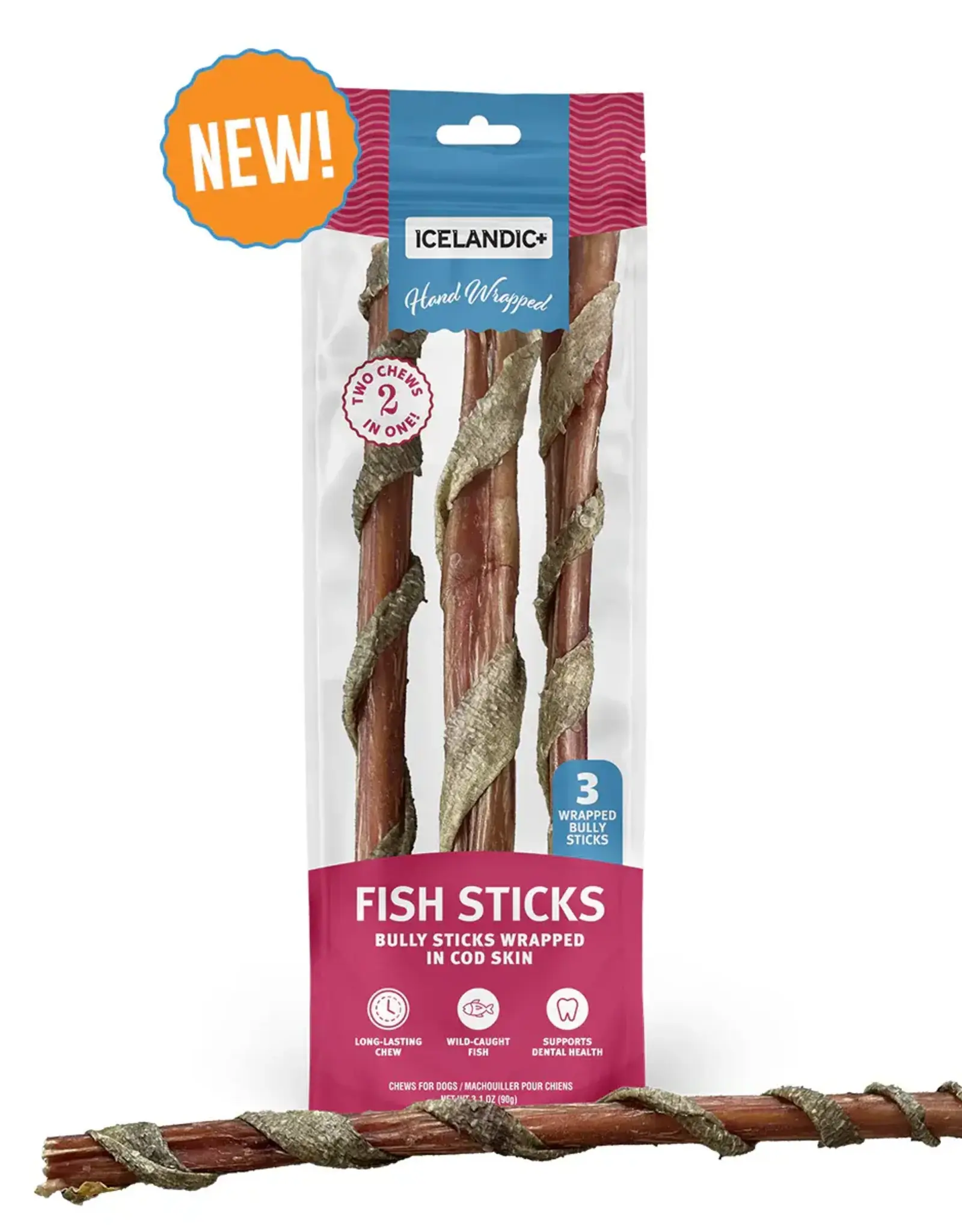 Icelandic+ Icelandic+ Bully Stick Wrapped With Fish Skin 12" - 3 Count