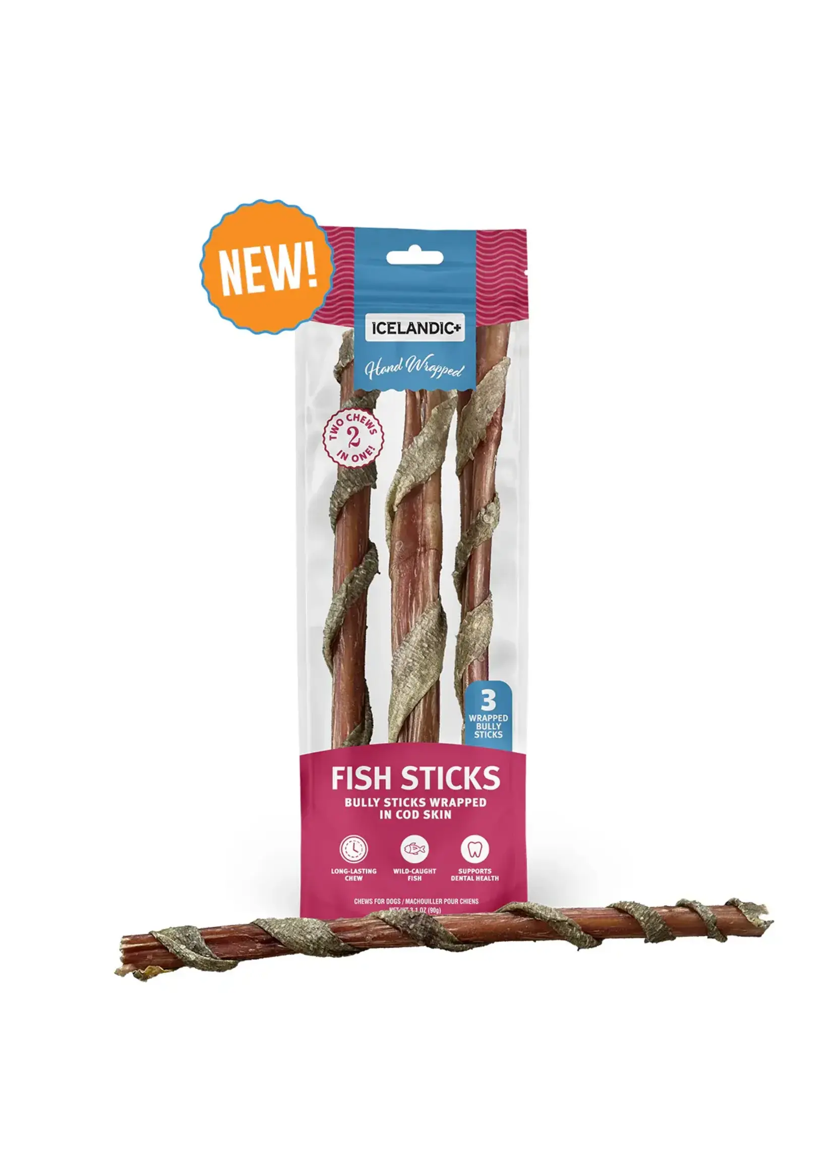 Icelandic+ Icelandic+ Bully Stick Wrapped With Fish Skin 12" - 3 Count