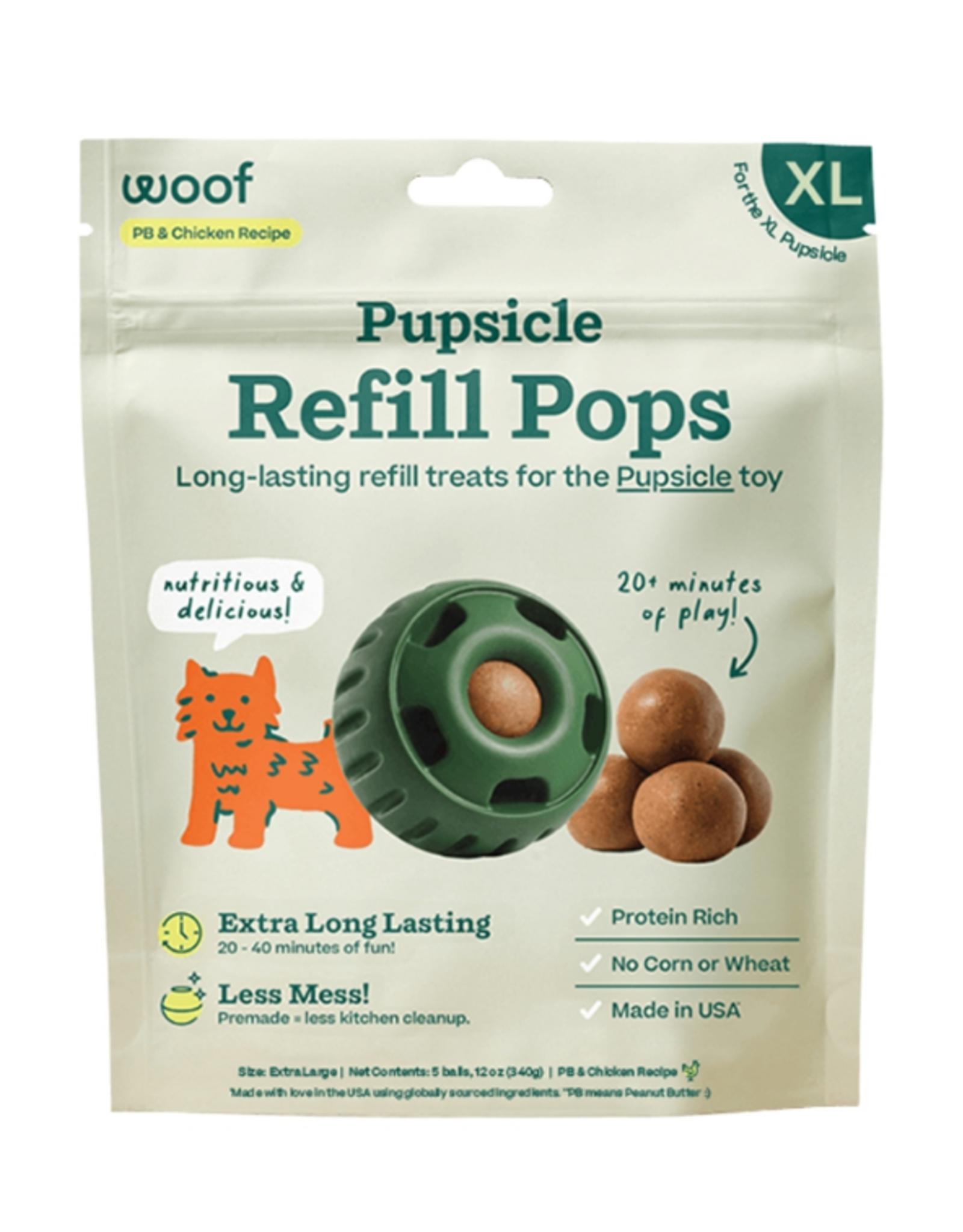 Woof Woof Dog Pupsicle Pops Chicken Peanut Butter Refill - 12 oz, Extra Large