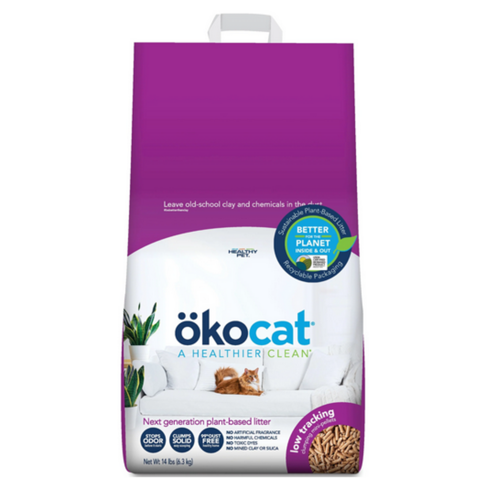 Okocat Low Tracking Mini-Pellets Clumping Wood Cat Litter - 14 lb