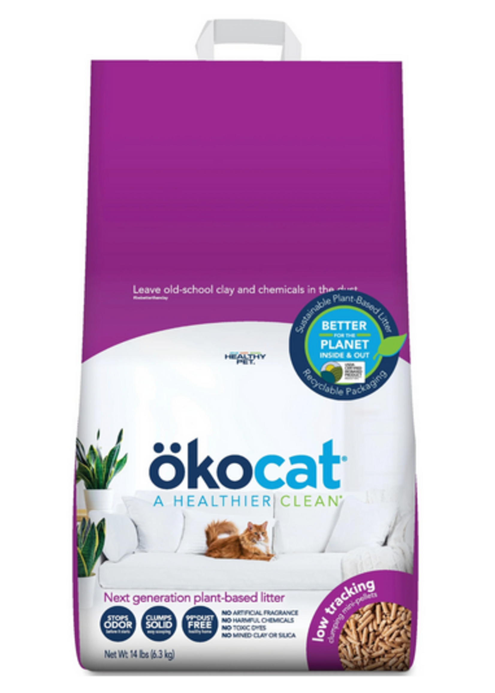 Okocat Low Tracking Mini-Pellets Clumping Wood Cat Litter - 14 lb