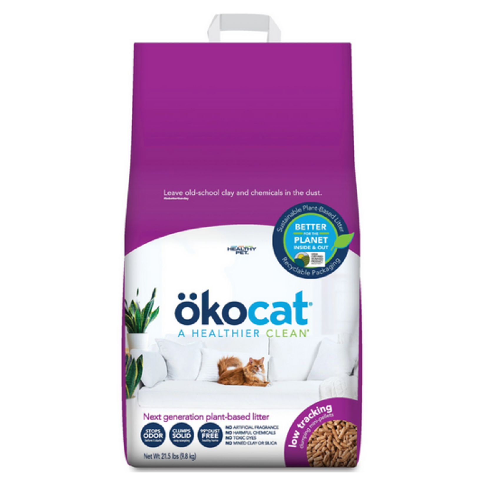 Okocat Low Tracking Mini-Pellets Clumping Wood Cat Litter - 21.5 lb