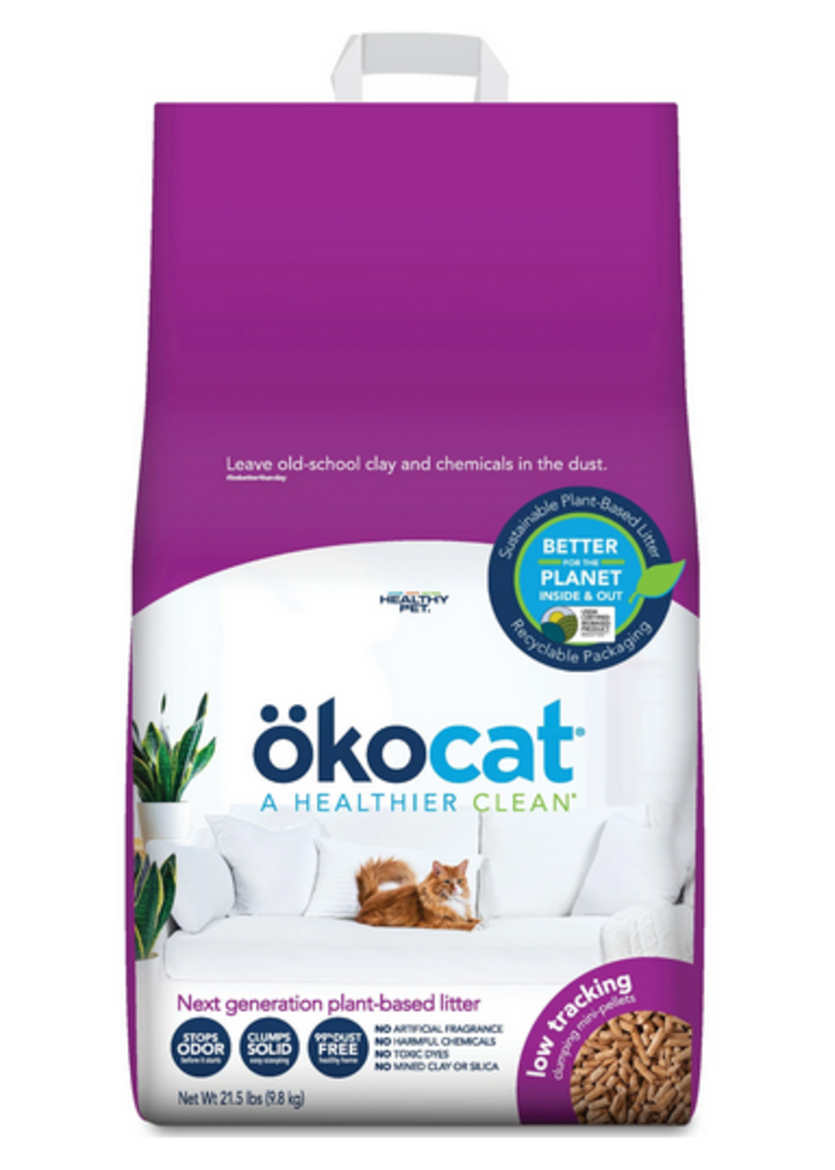 Okocat Low Tracking Mini-Pellets Clumping Wood Cat Litter - 21.5 lb