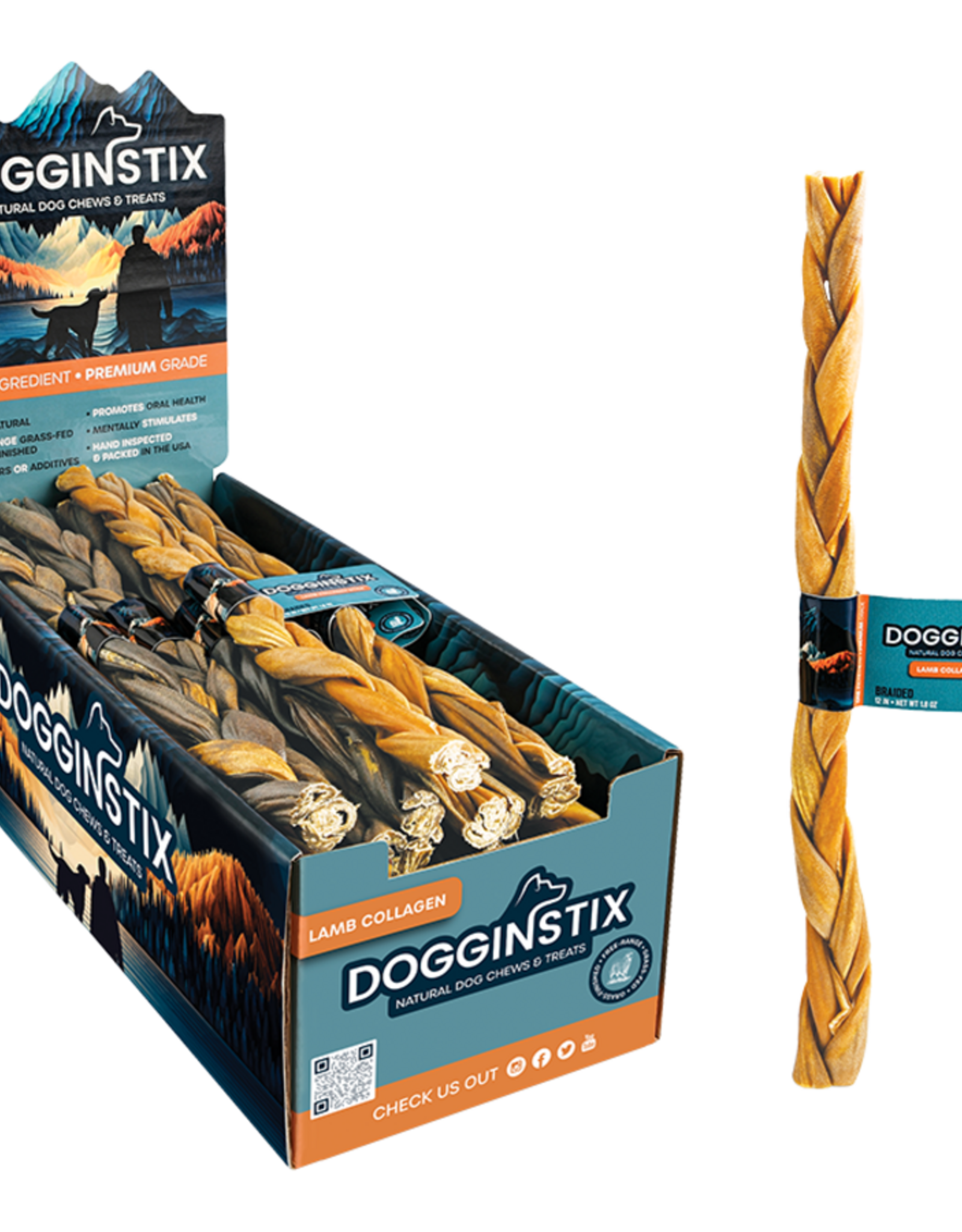 Dogginstix Braided Lamb Collagen Stick 12"