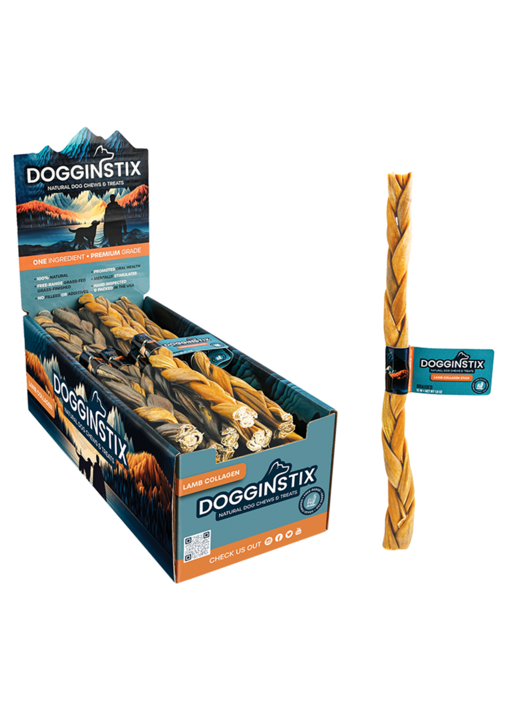 Dogginstix Braided Lamb Collagen Stick 12"