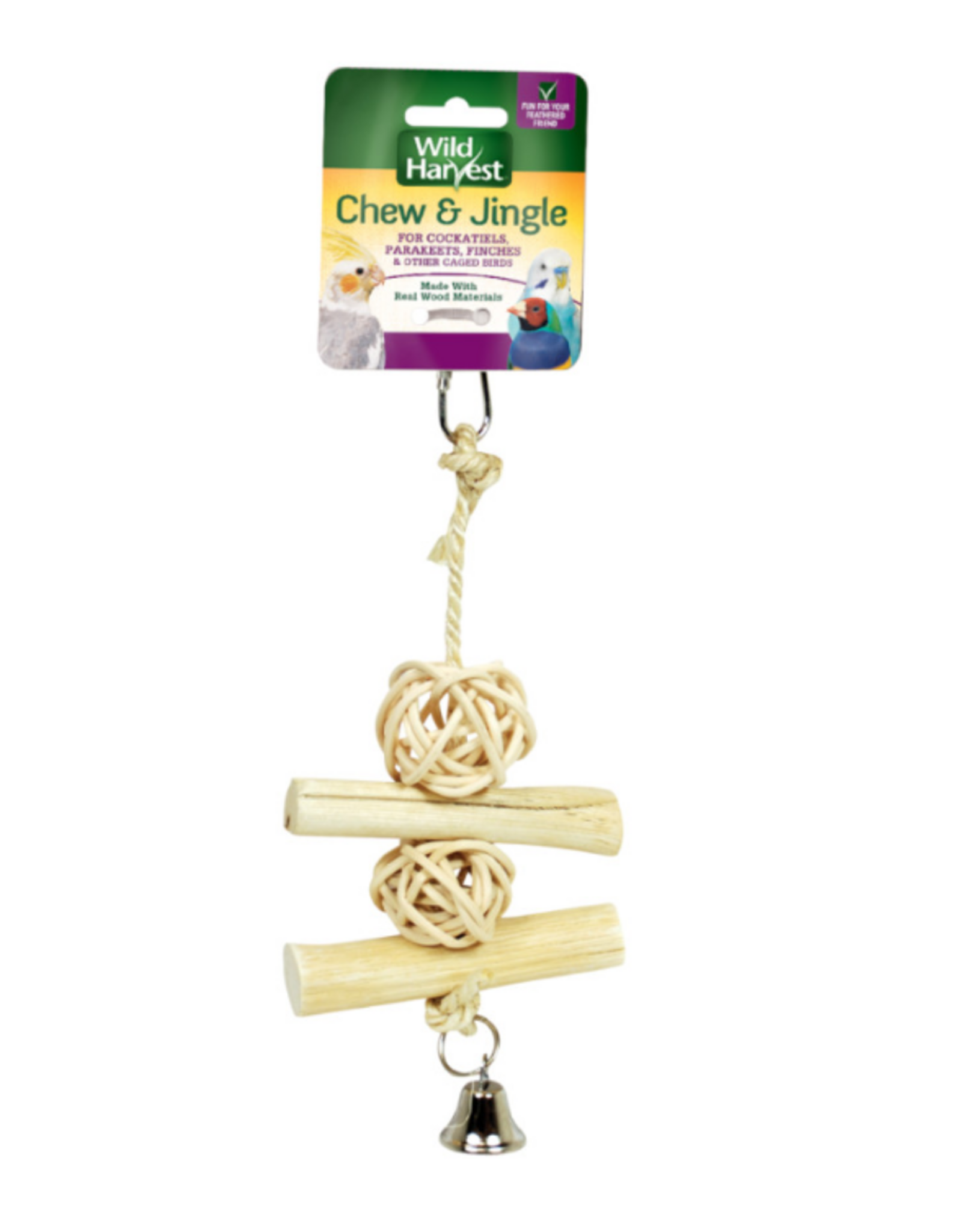 Wild Harvest Wild Harvest 10" Wood Chew and Jingle Birds Stick and Ball Toy