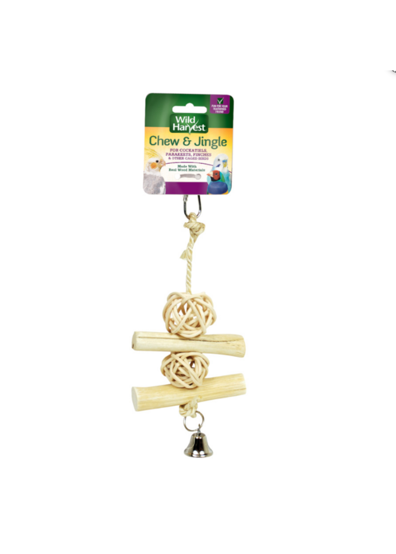 Wild Harvest Wild Harvest 10" Wood Chew and Jingle Birds Stick and Ball Toy