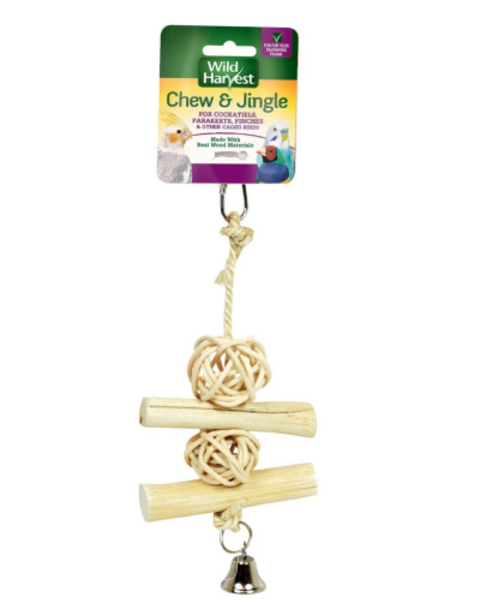 Wild Harvest Wild Harvest 10" Wood Chew and Jingle Birds Stick and Ball Toy