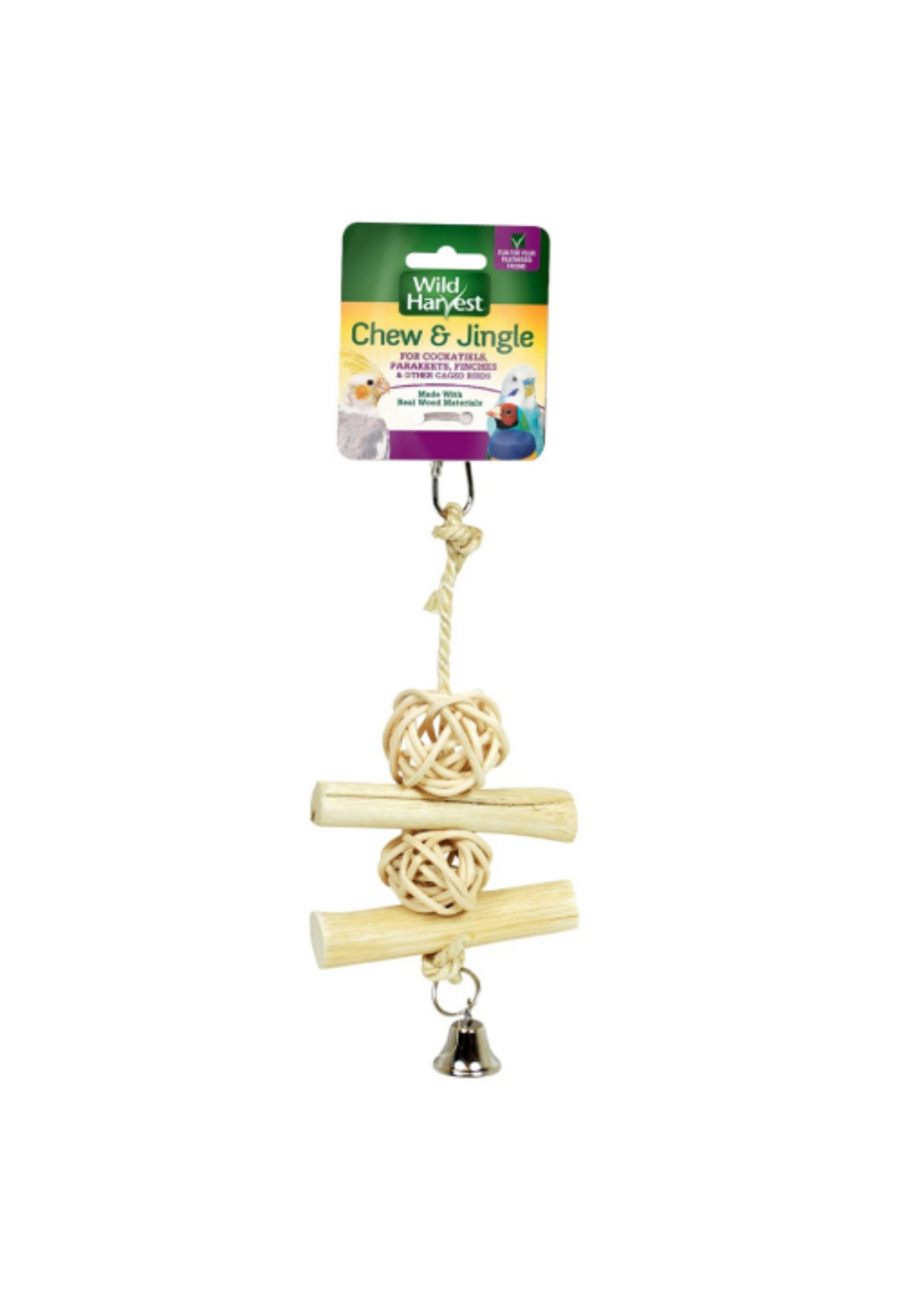 Wild Harvest Wild Harvest 10" Wood Chew and Jingle Birds Stick and Ball Toy