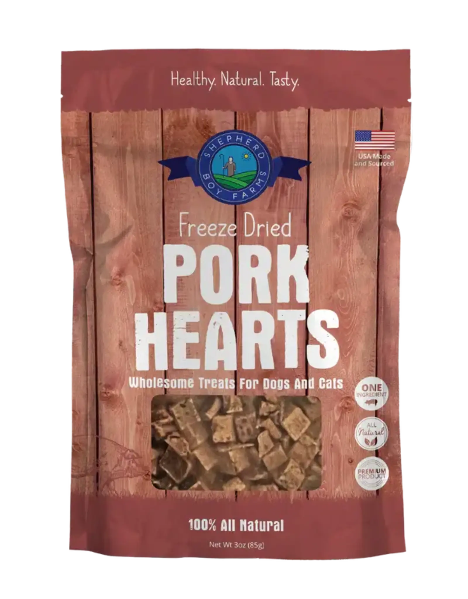 Shepherd Boy Farms Freeze Dried Pork Hearts Dog & Cat Treats - 3 oz