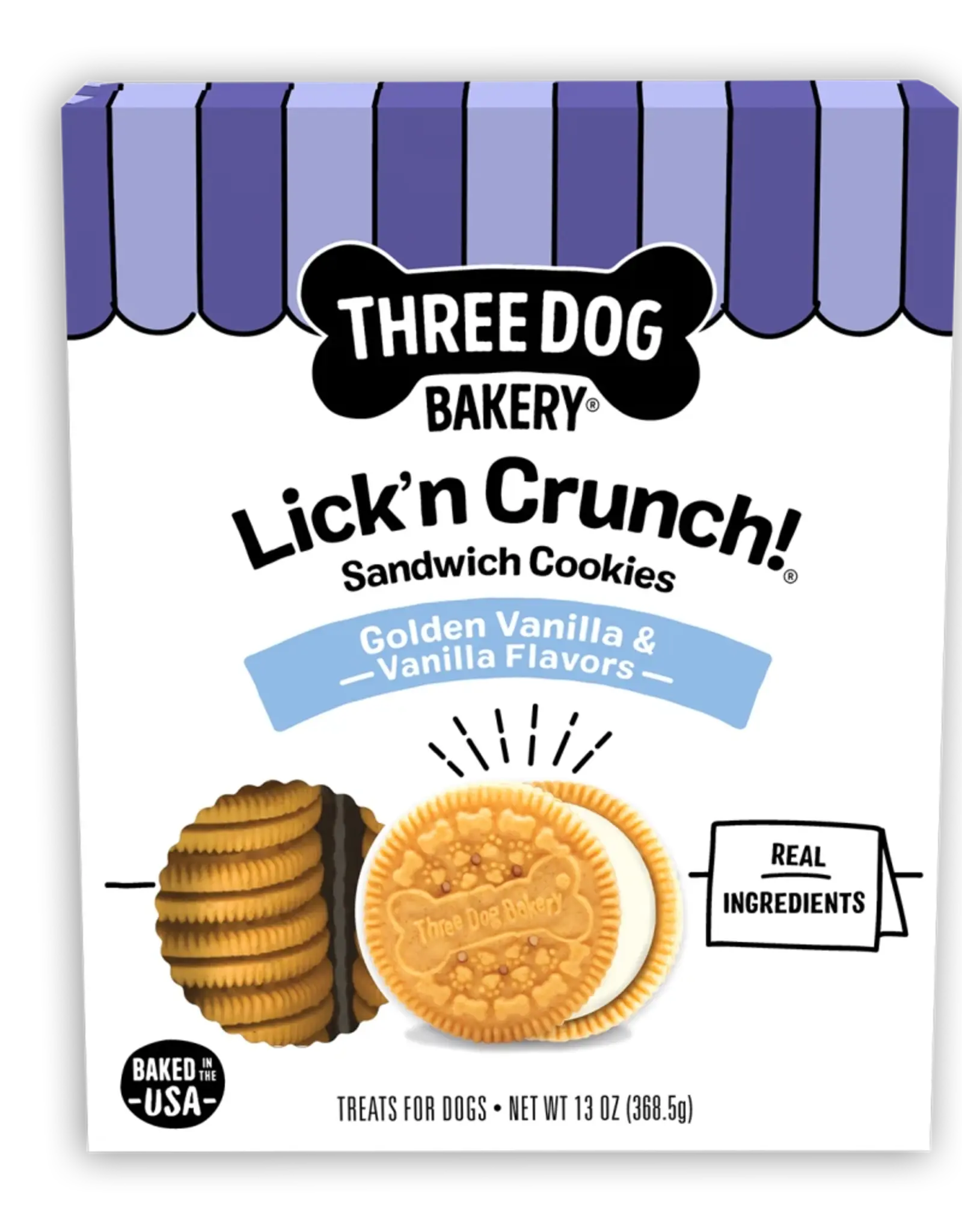Three Dog Bakery Three Dog Bakery Lick'n Crunch Sandwich Cookies Golden Vanilla Dog Treats - 13 oz