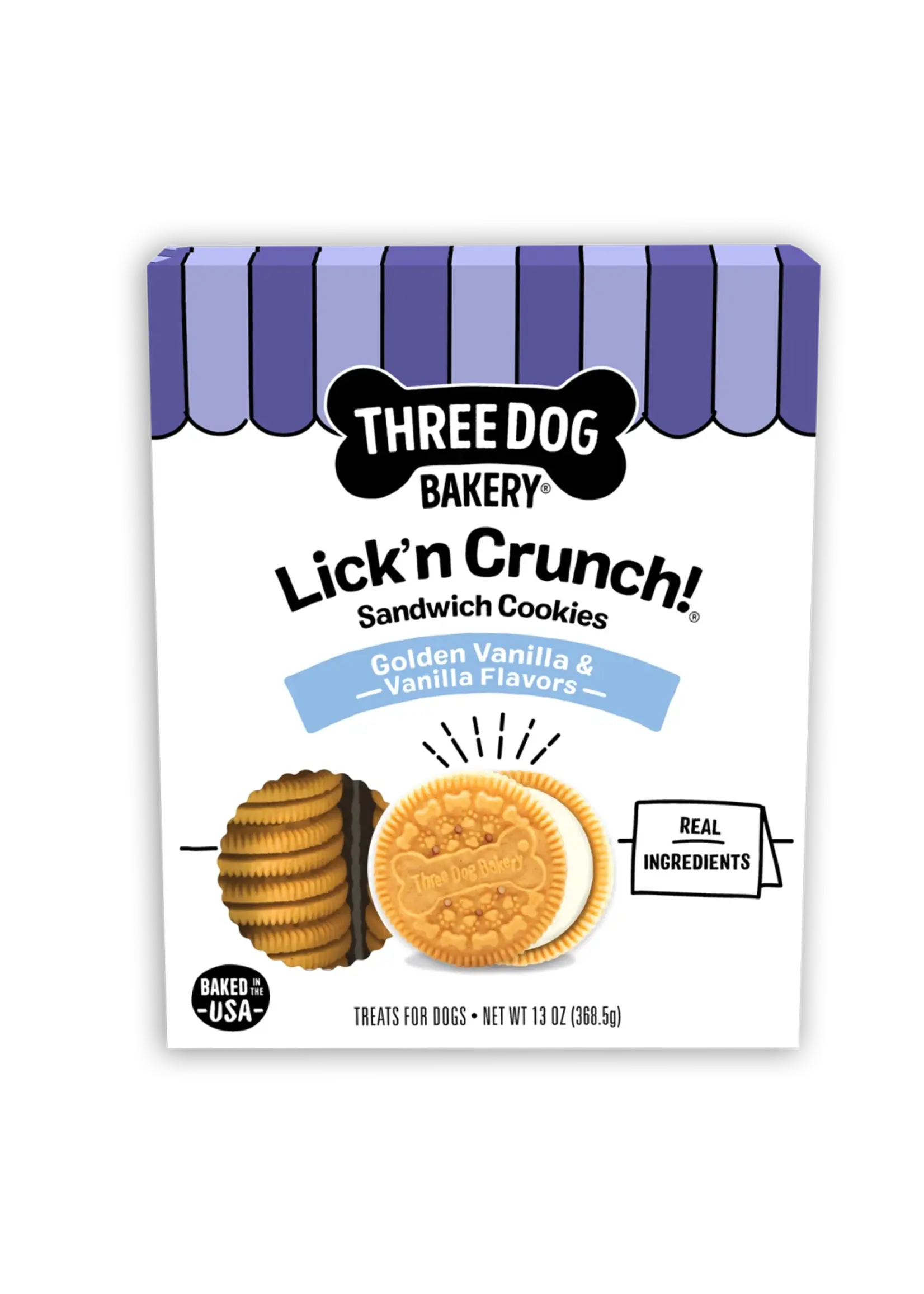 Three Dog Bakery Three Dog Bakery Lick'n Crunch Sandwich Cookies Golden Vanilla Dog Treats - 13 oz