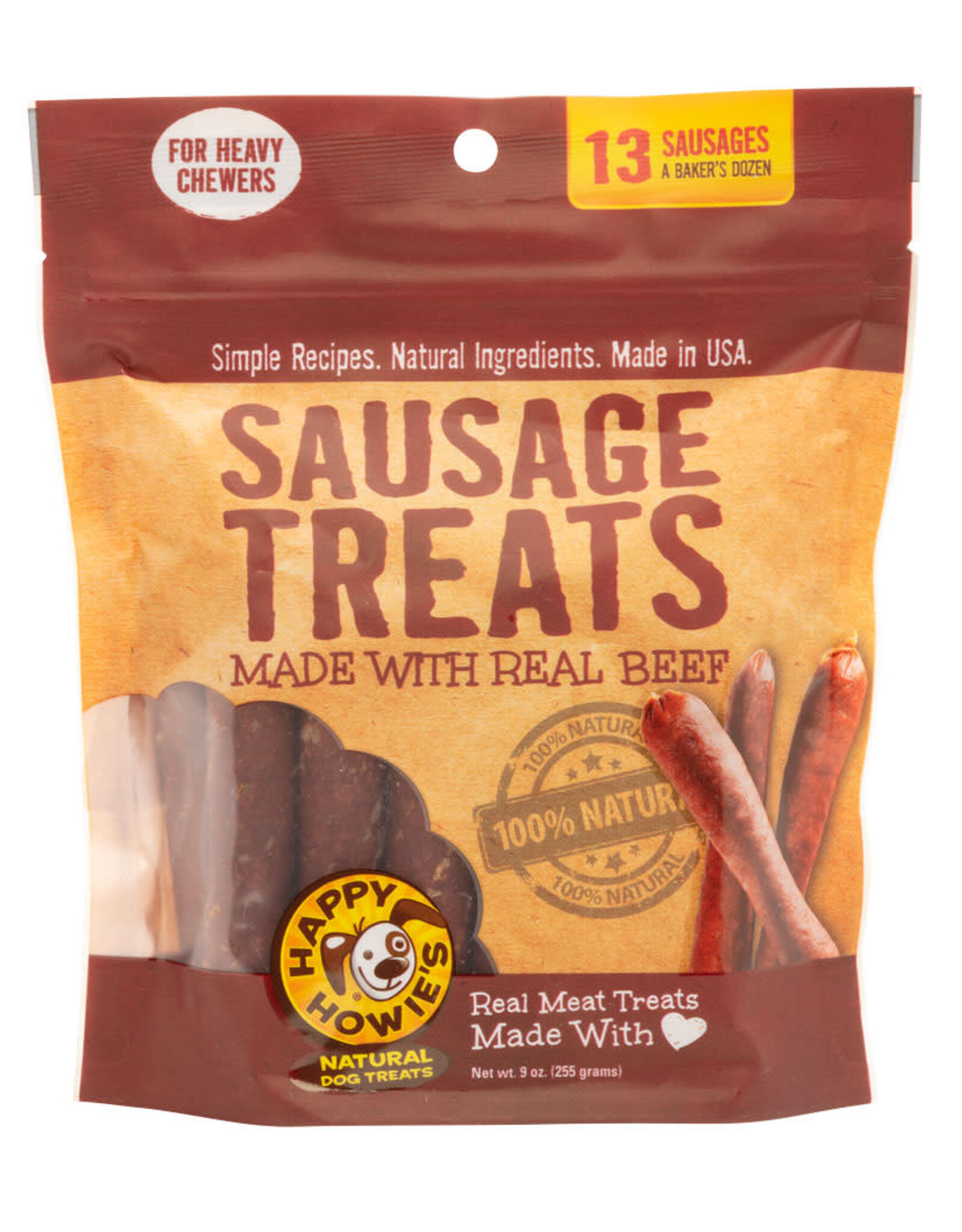 Happy Howie's Beef Sausage Dog Treats 4" - Baker's Dozen - 9 oz