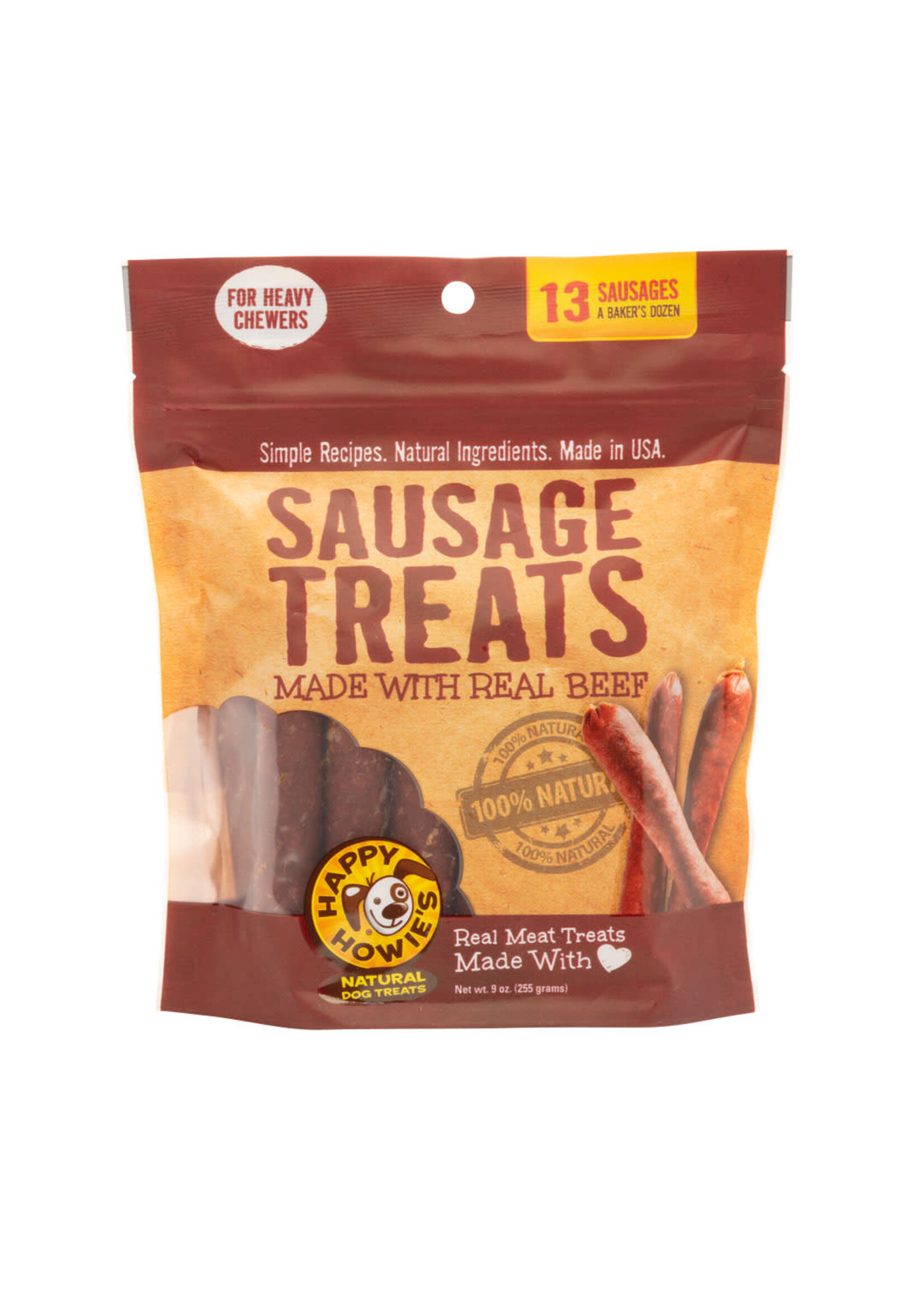 Happy Howie's Beef Sausage Dog Treats 4" - Baker's Dozen - 9 oz