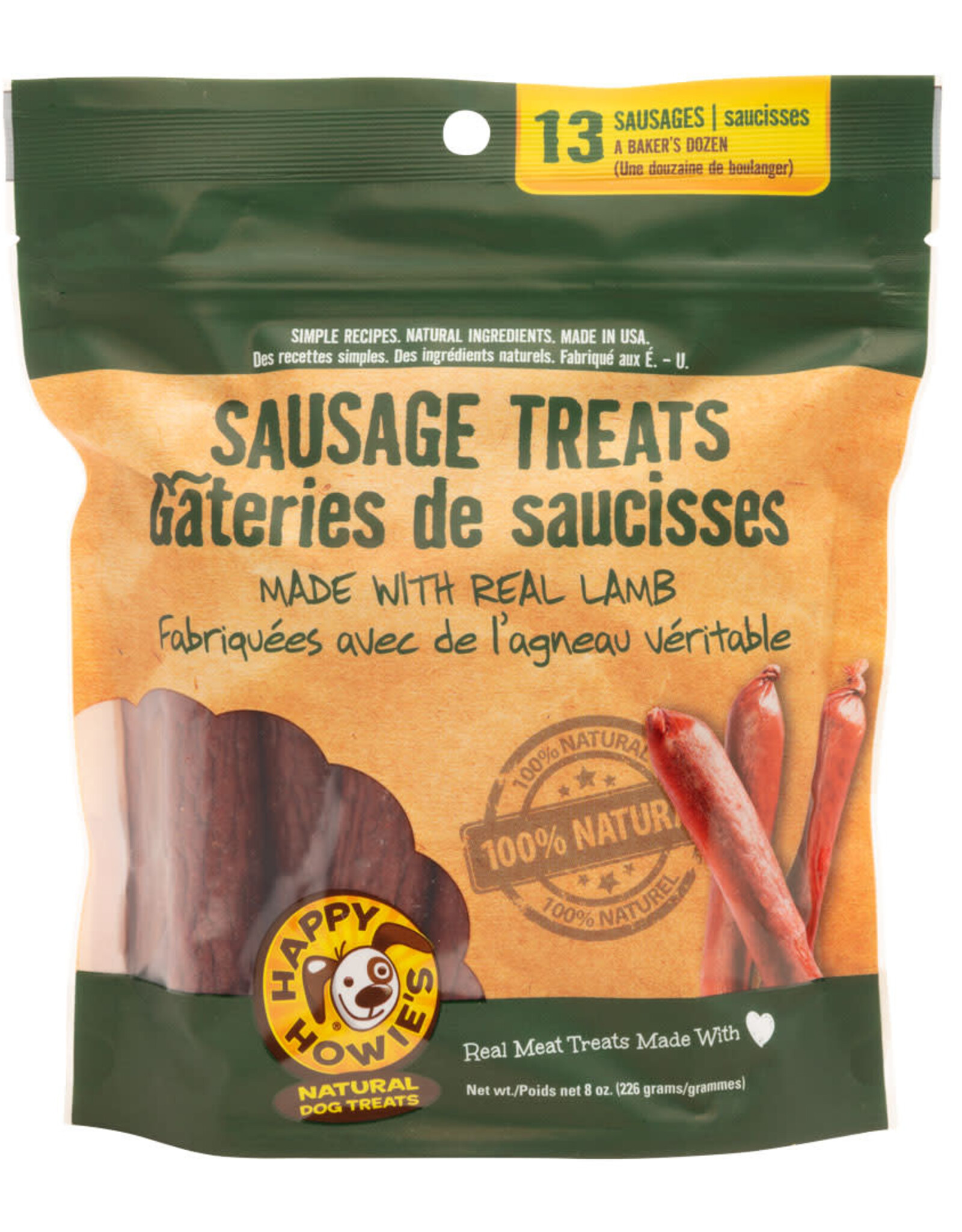 Happy Howie's Lamb Sausage Dog Treats 4" - Baker's Dozen - 8 oz