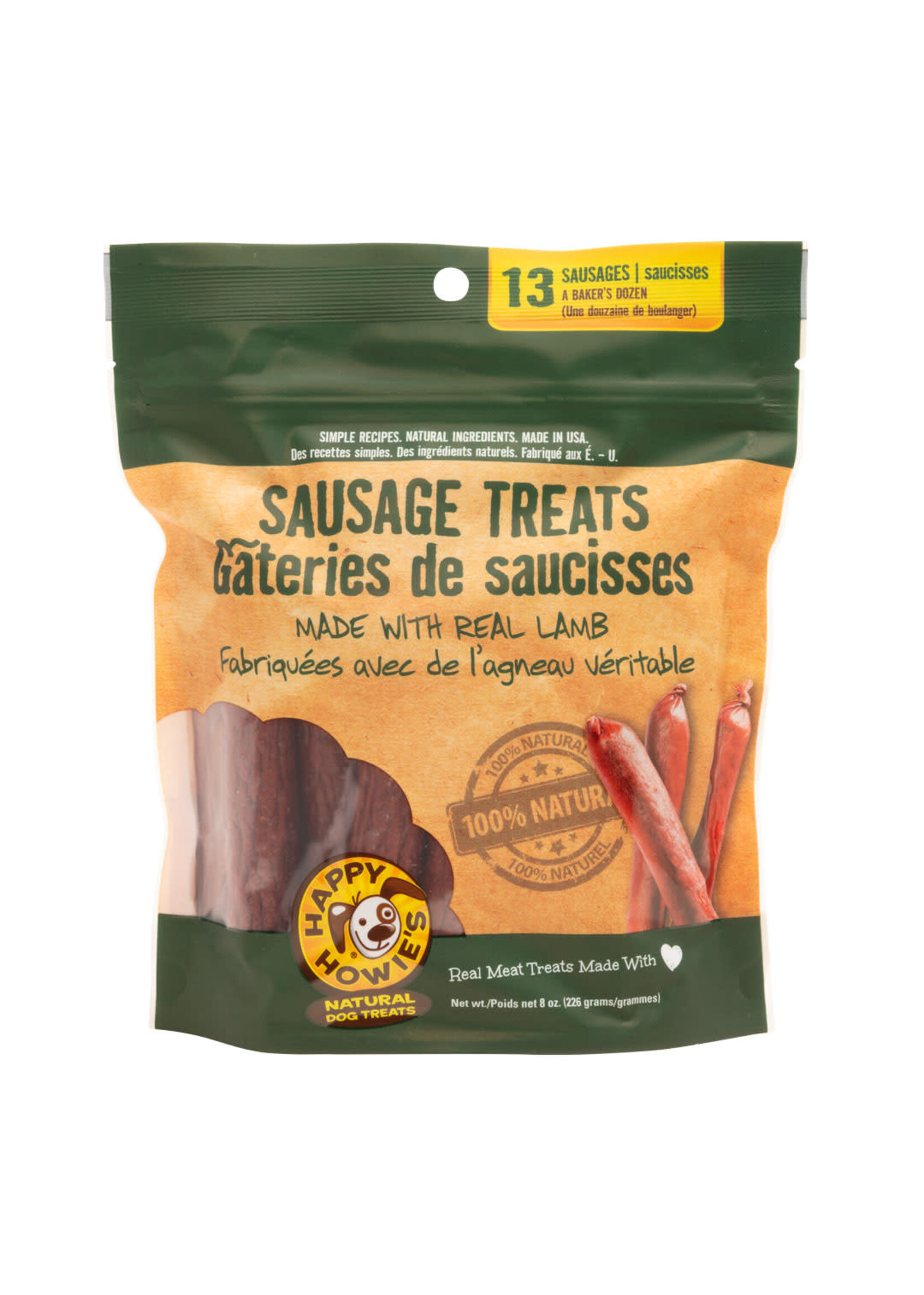 Happy Howie's Lamb Sausage Dog Treats 4" - Baker's Dozen - 8 oz