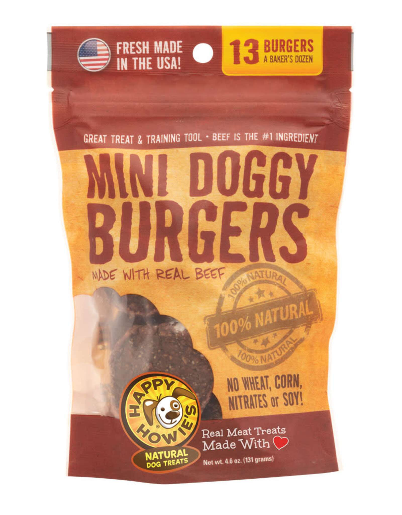 Happy Howie's Mini Beef Burgers Dog Treats 2" - Baker's Dozen - 4.6 oz
