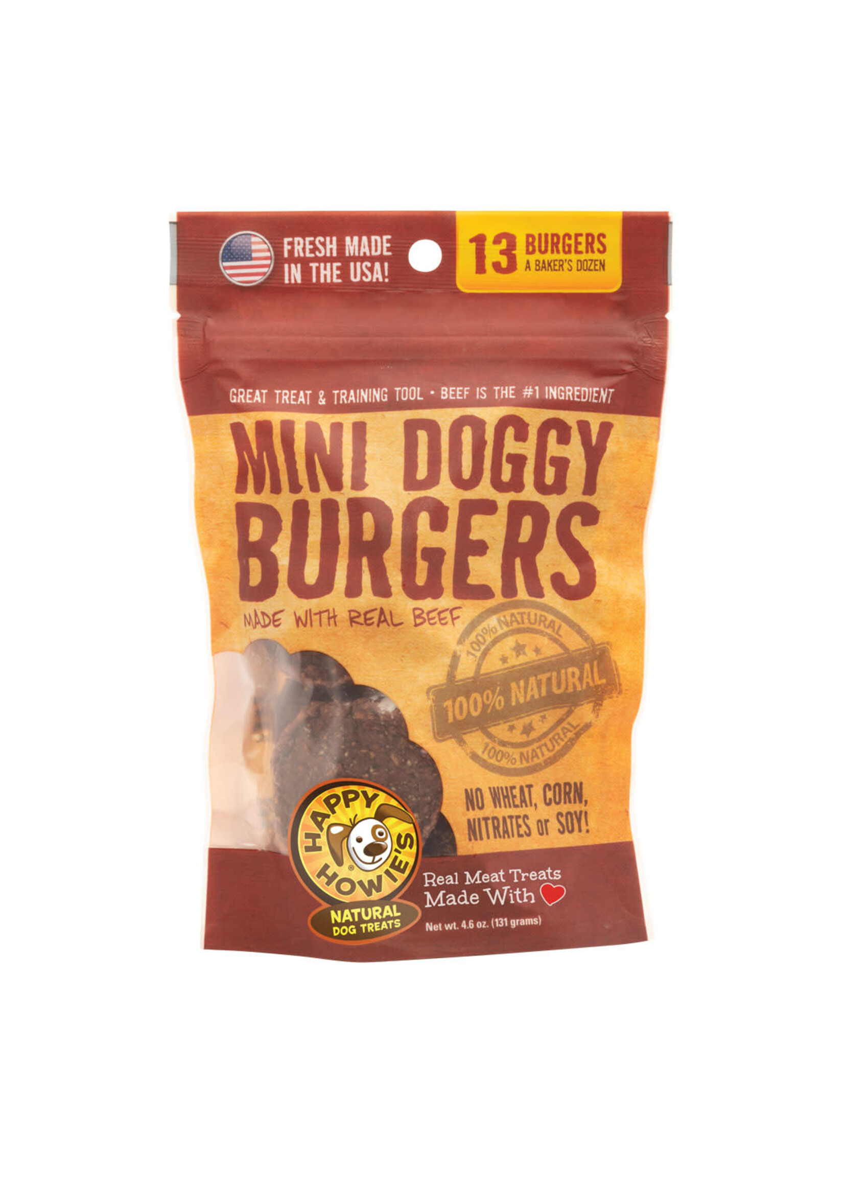 Happy Howie's Mini Beef Burgers Dog Treats 2" - Baker's Dozen - 4.6 oz