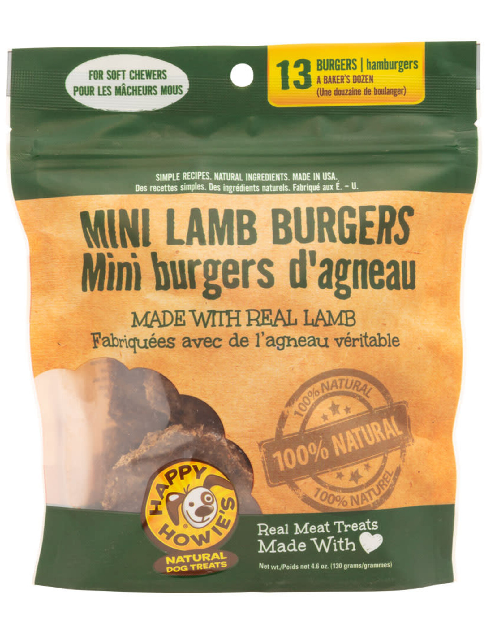 Happy Howie's Mini Lamb Burgers Dog Treats 2" - Baker's Dozen - 4.6 oz