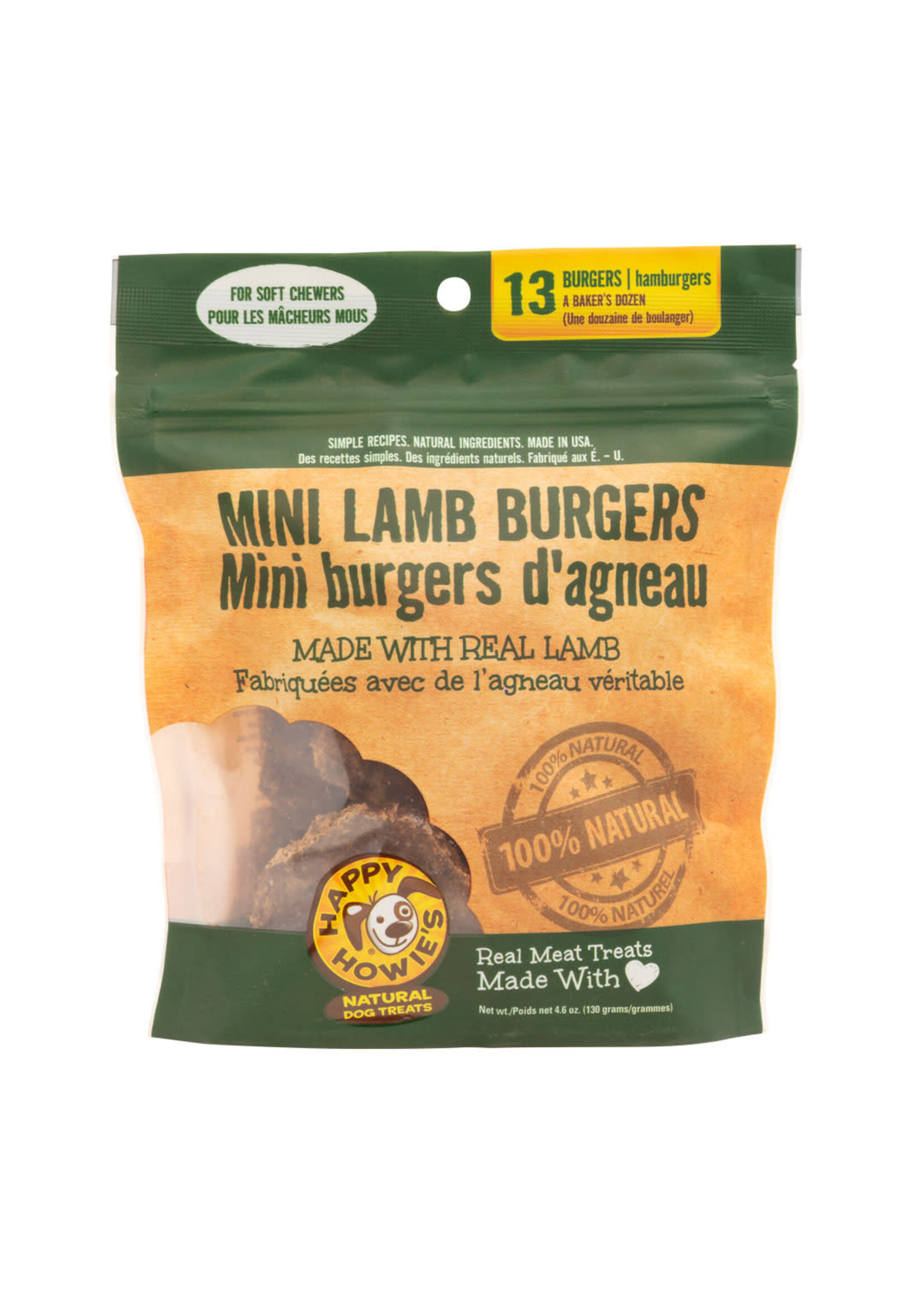 Happy Howie's Mini Lamb Burgers Dog Treats 2" - Baker's Dozen - 4.6 oz