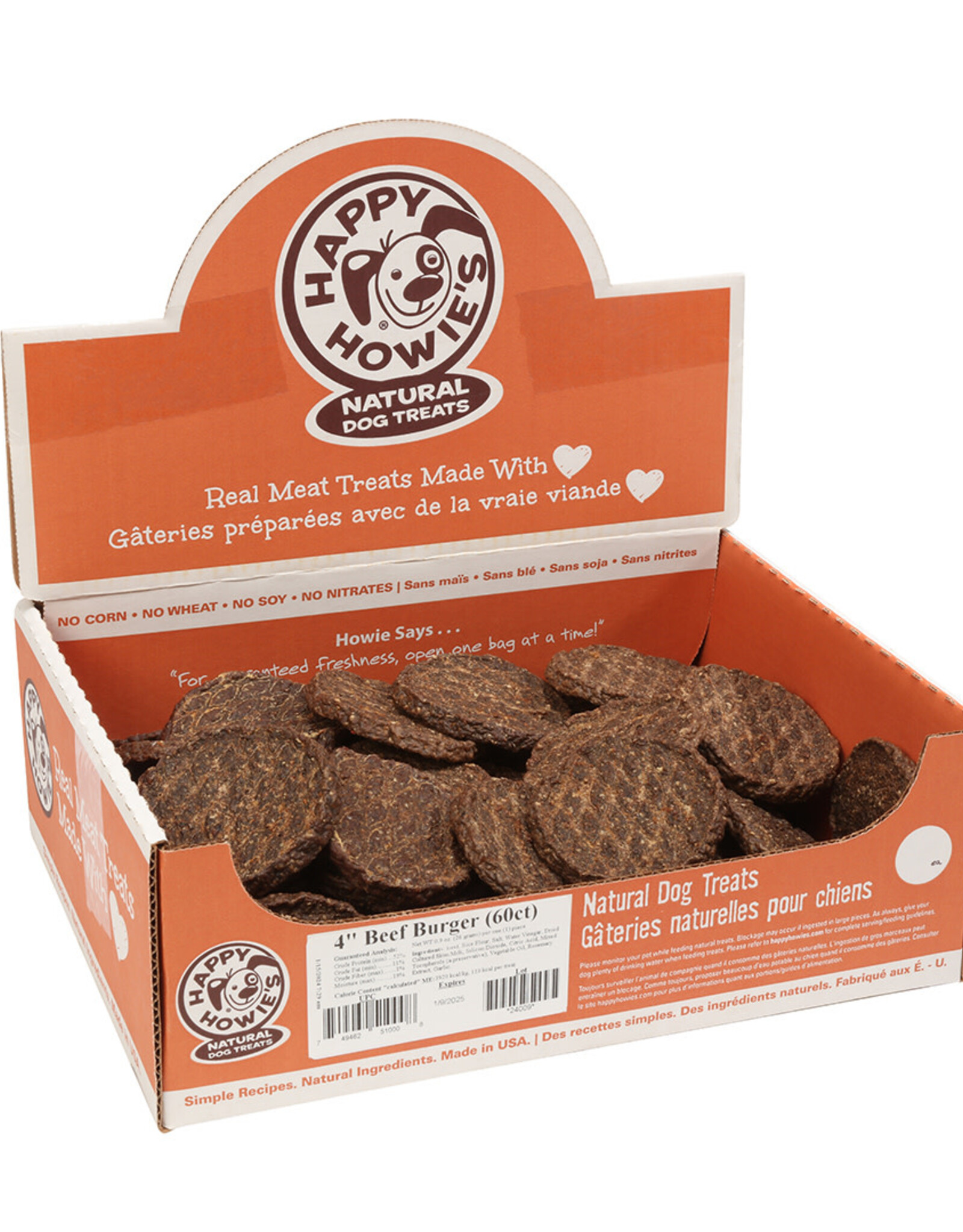 Happy Howie's Beef Burger Dog Treat - 4" | Bulk (60)