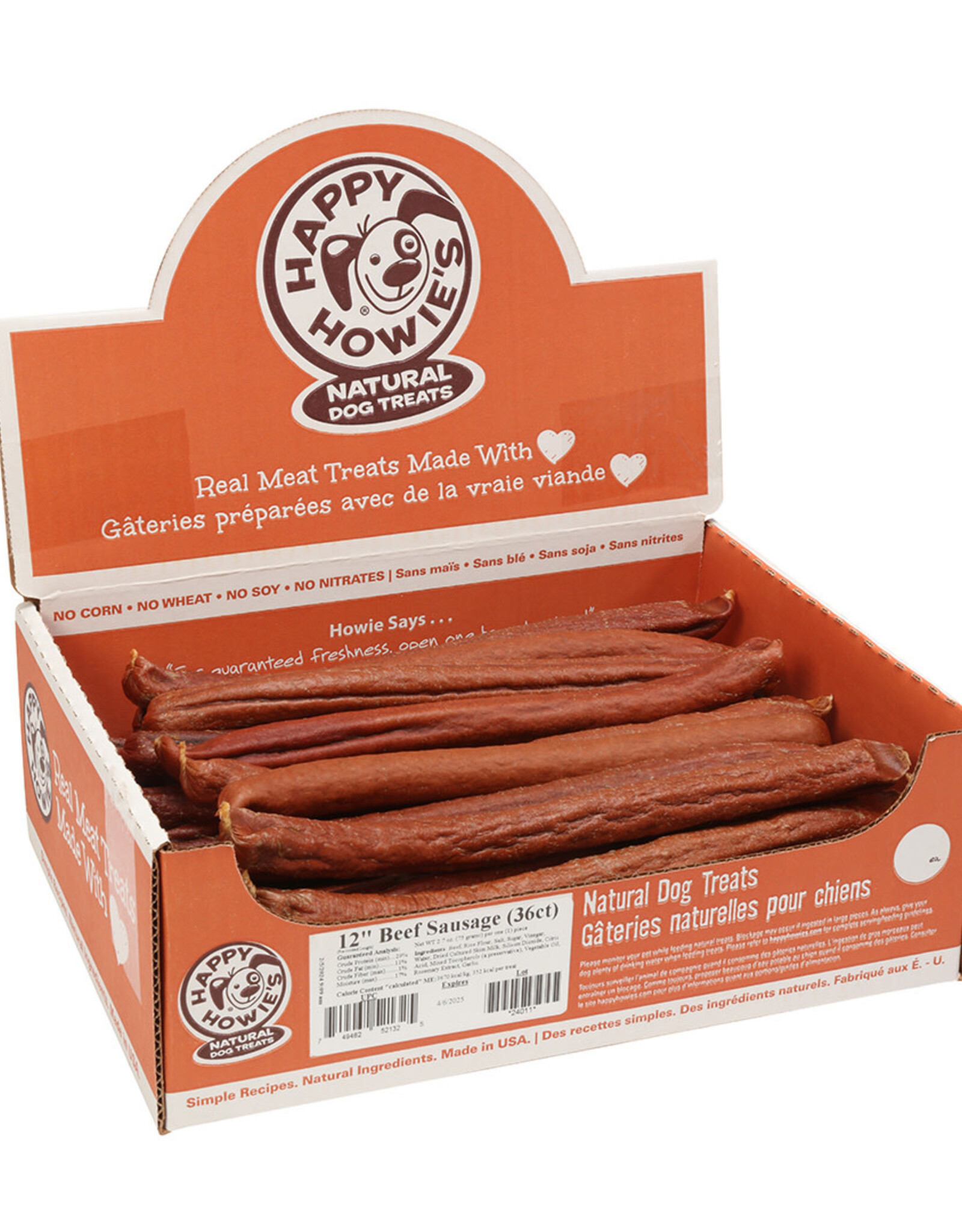 Happy Howie's Beef Sausage Dog Treat - 12" | Bulk (36)