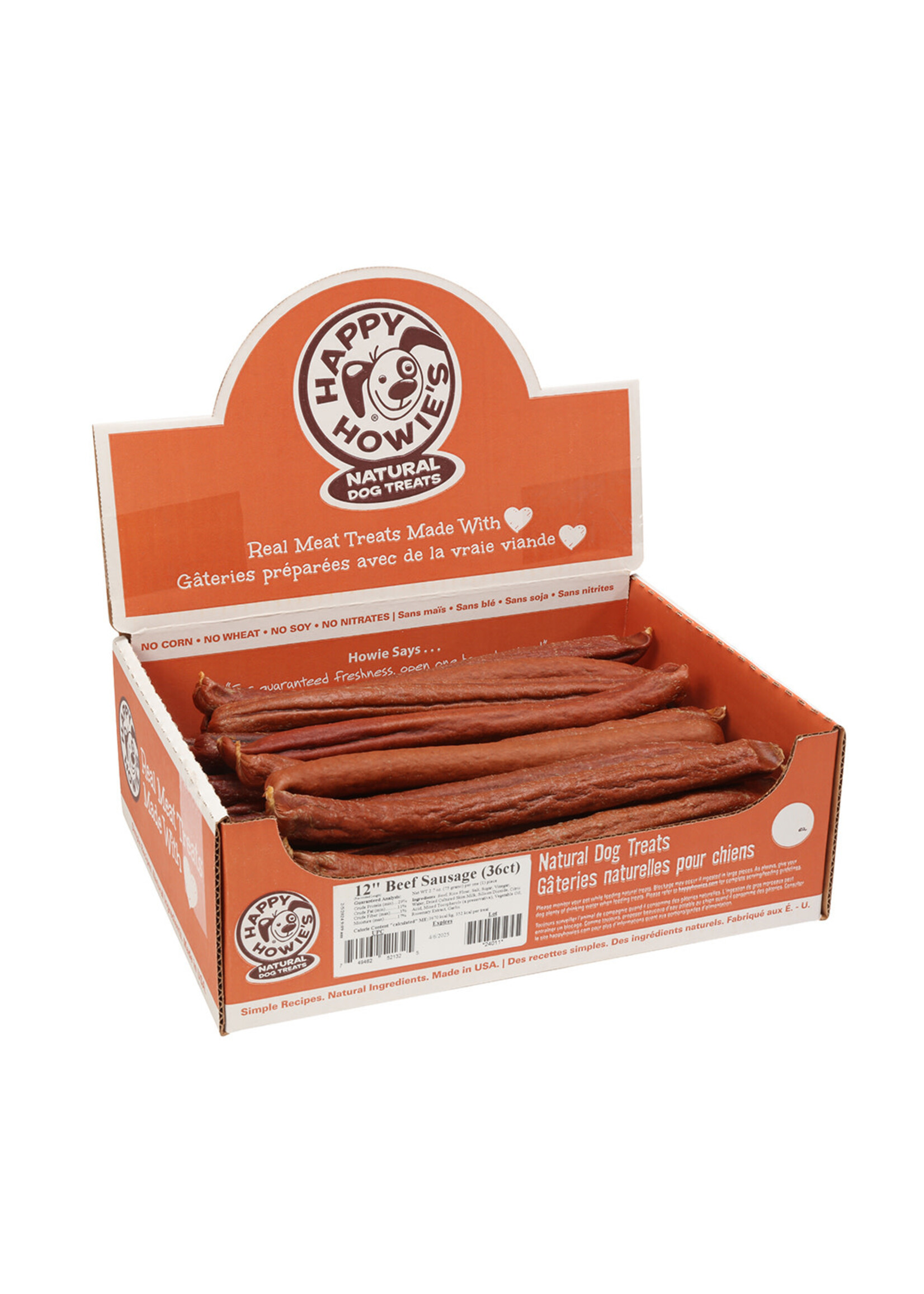 Happy Howie's Beef Sausage Dog Treat - 12" | Bulk (36)