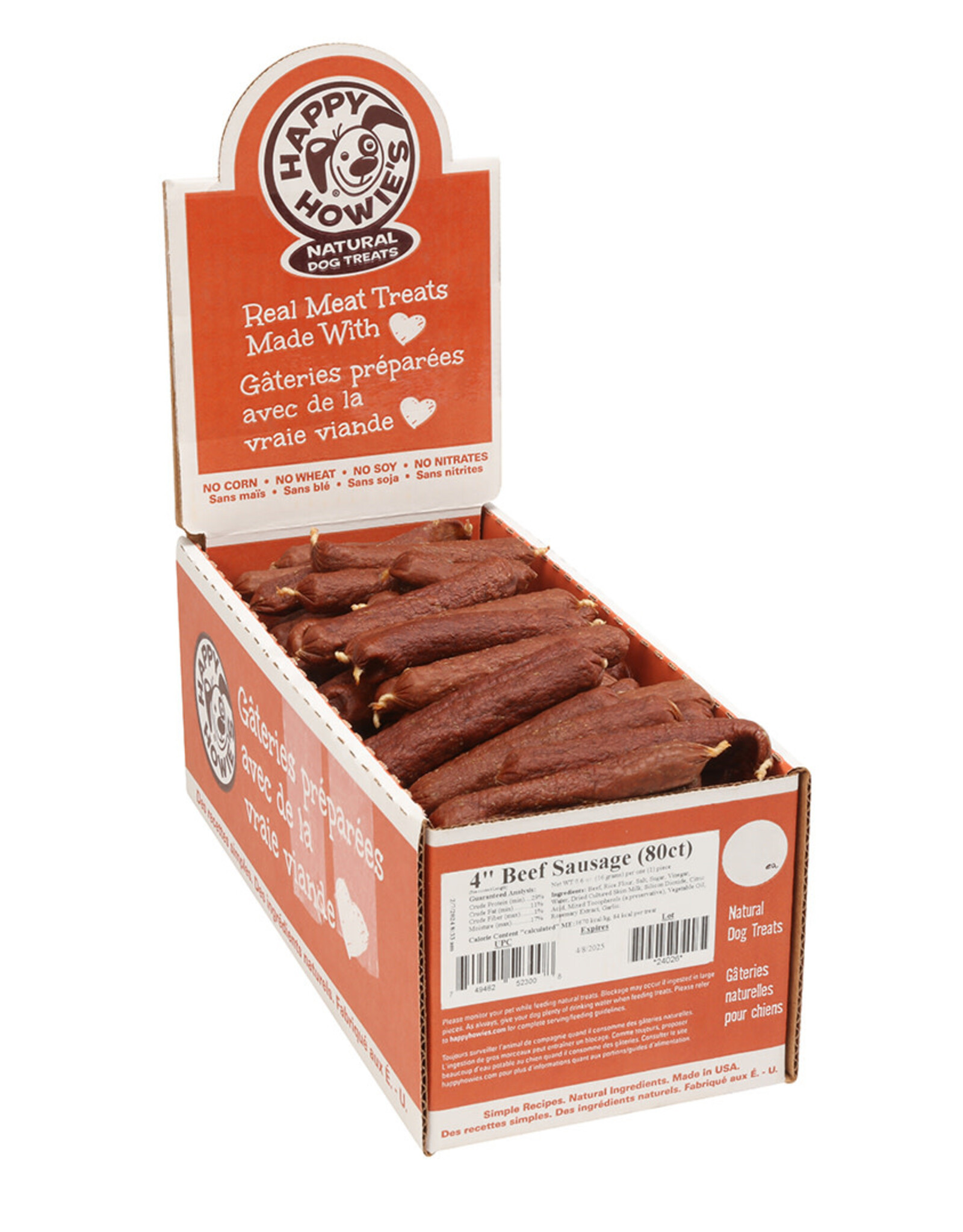 Happy Howie's Beef Sausage Dog Treat - 4" | Bulk (80)
