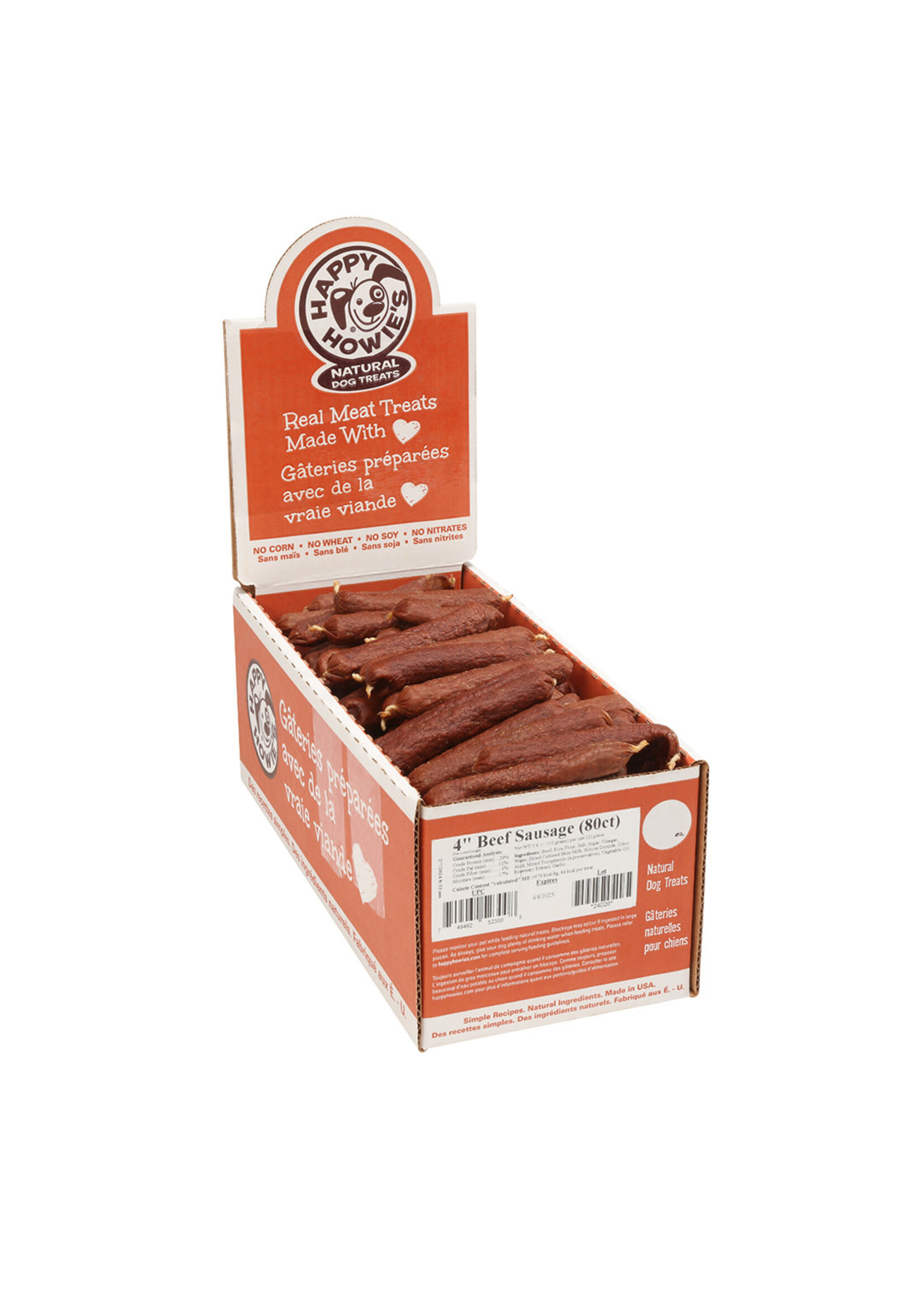 Happy Howie's Beef Sausage Dog Treat - 4" | Bulk (80)