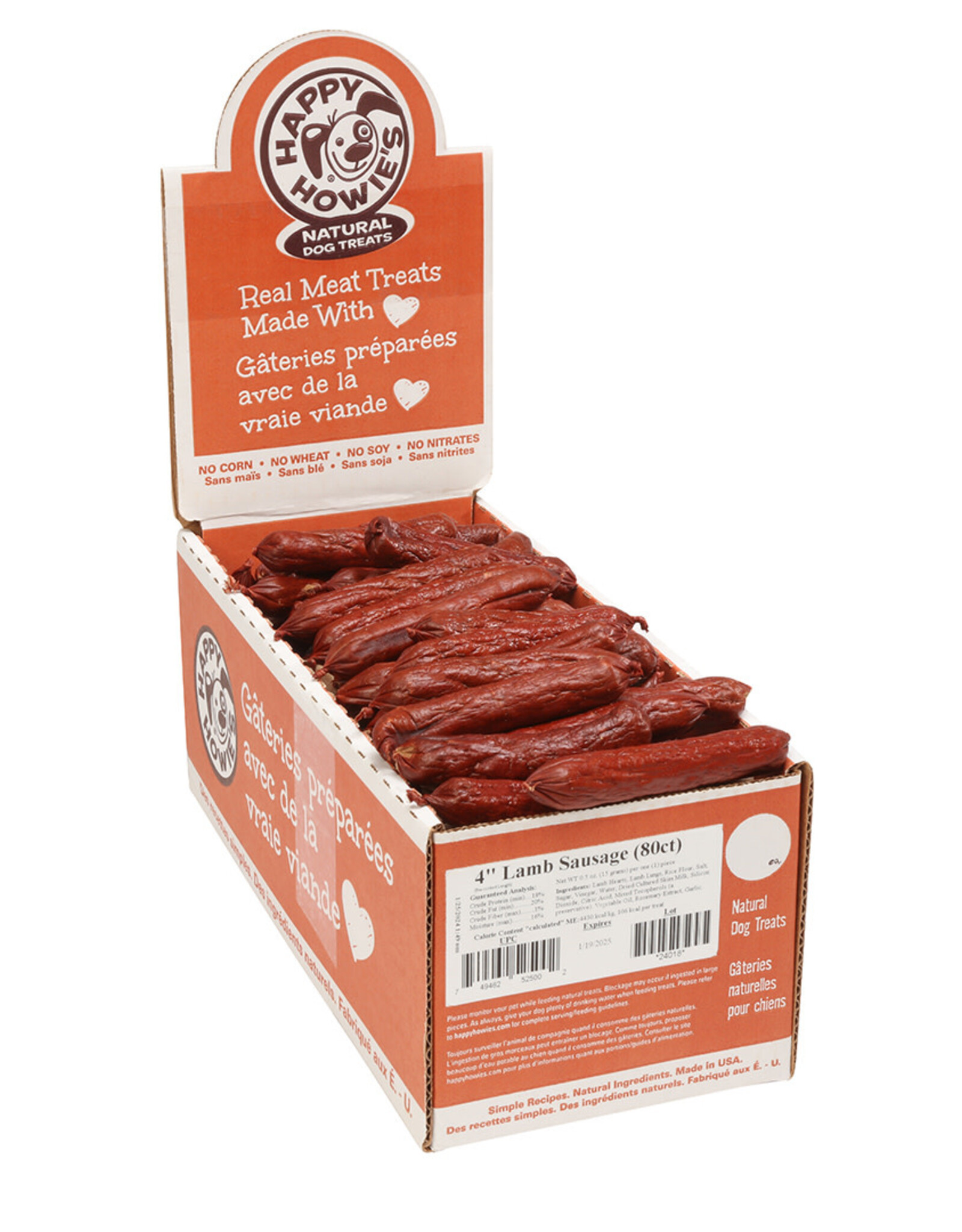 Happy Howie's Lamb Sausage Dog Treat - 4" | Bulk (80)