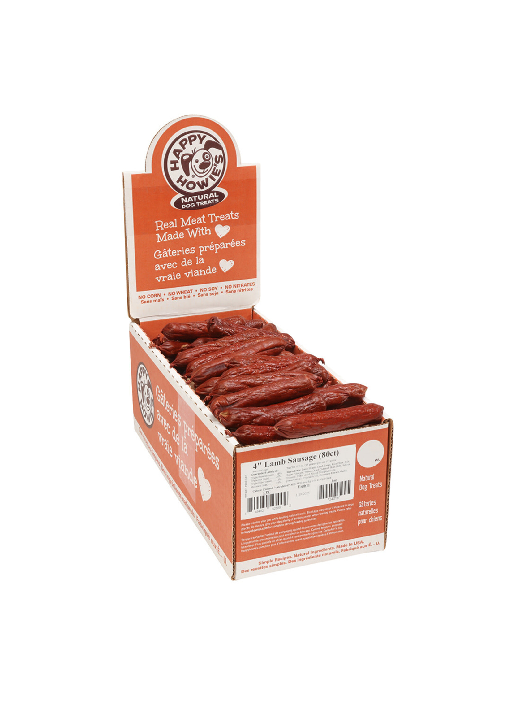 Happy Howie's Lamb Sausage Dog Treat - 4" | Bulk (80)