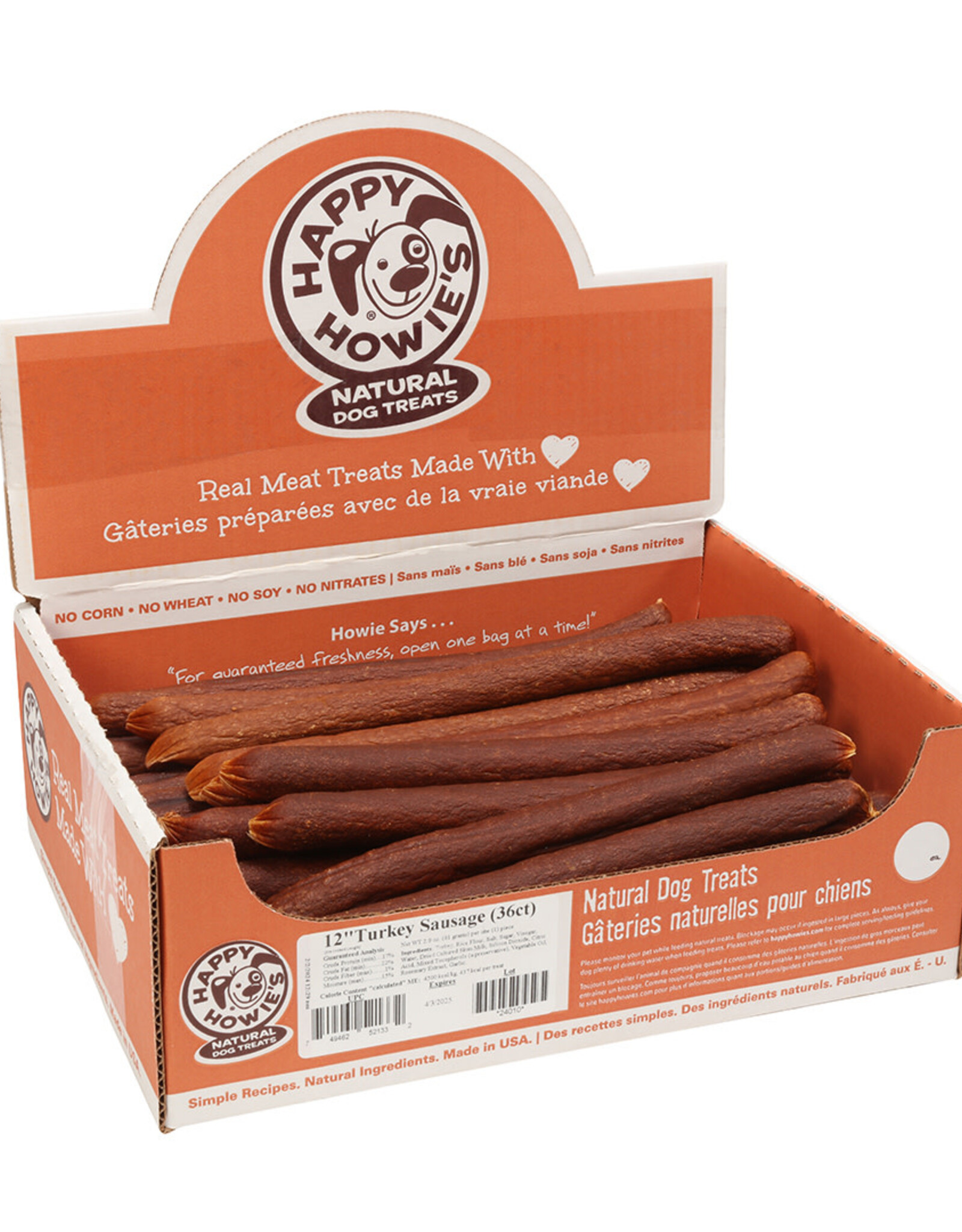 Happy Howie's Turkey Sausage Dog Treat - 12" | Bulk (36)