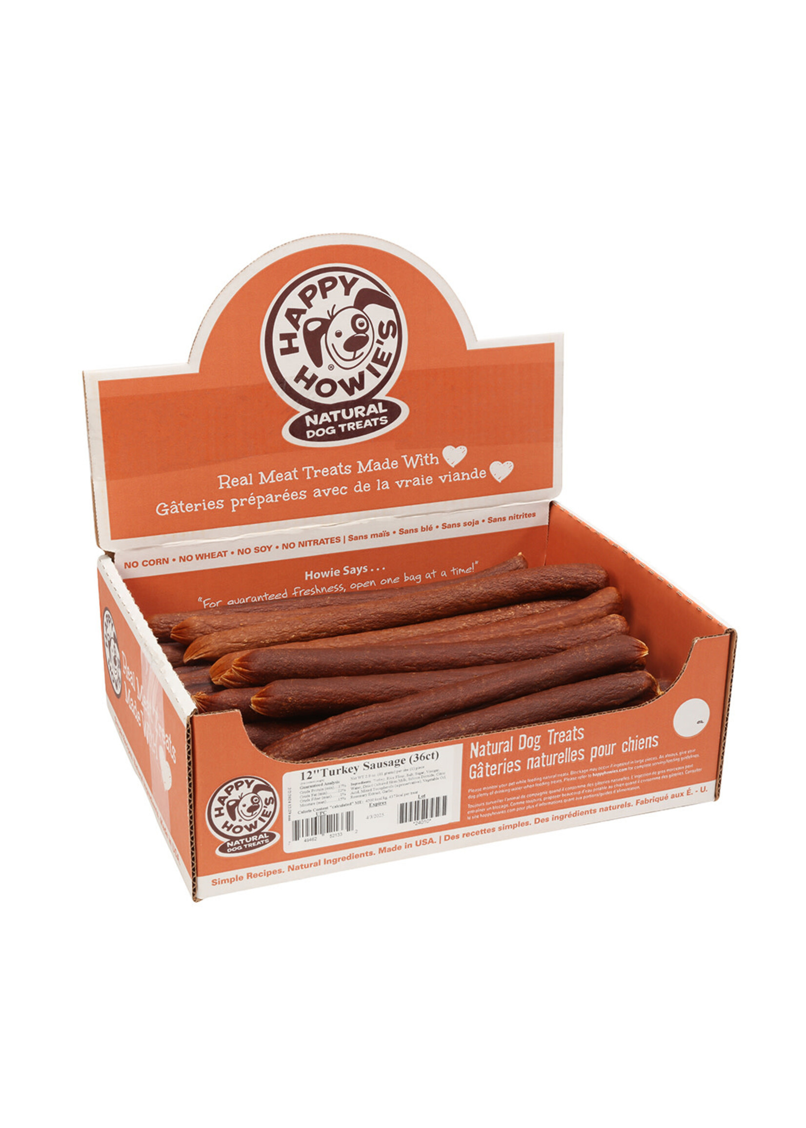 Happy Howie's Turkey Sausage Dog Treat - 12" | Bulk (36)