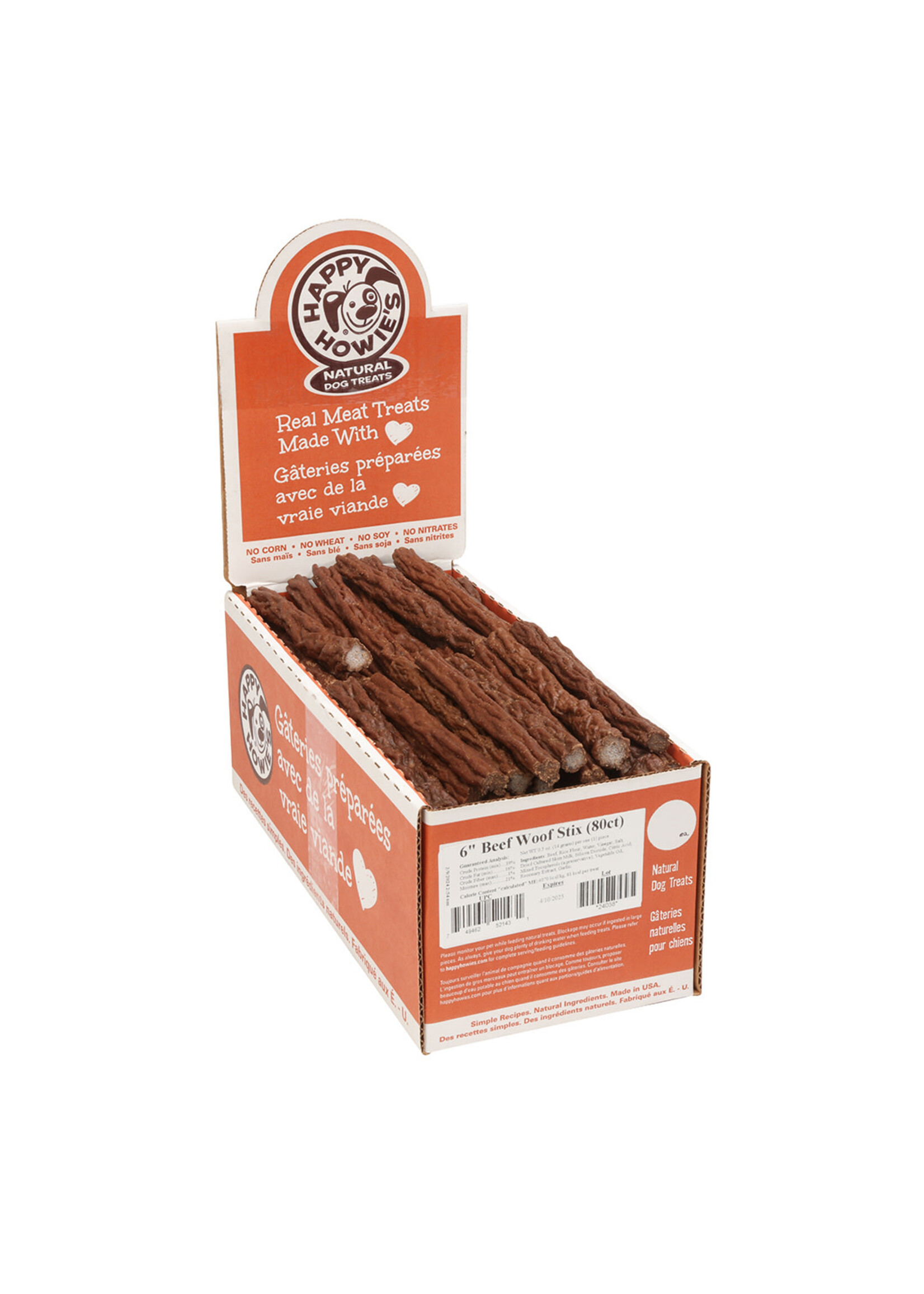 Happy Howie's Woof Stix Dog Treat - 6" | Bulk (80)