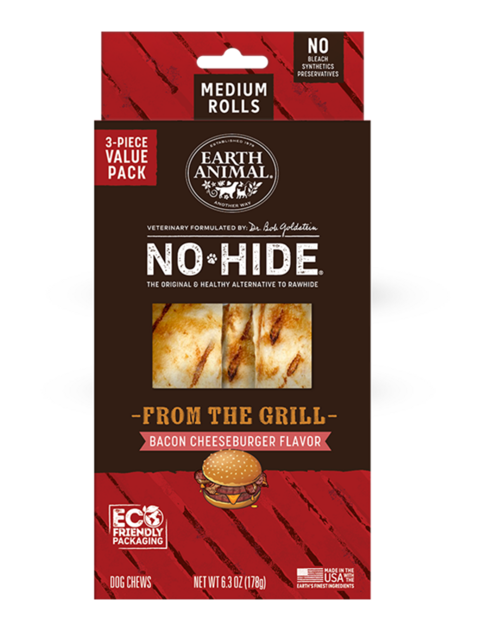 Earth Animal Earth Animal Dog No-Hide Bacon Cheeseburger Medium Rolls - 3 piece Value Pack