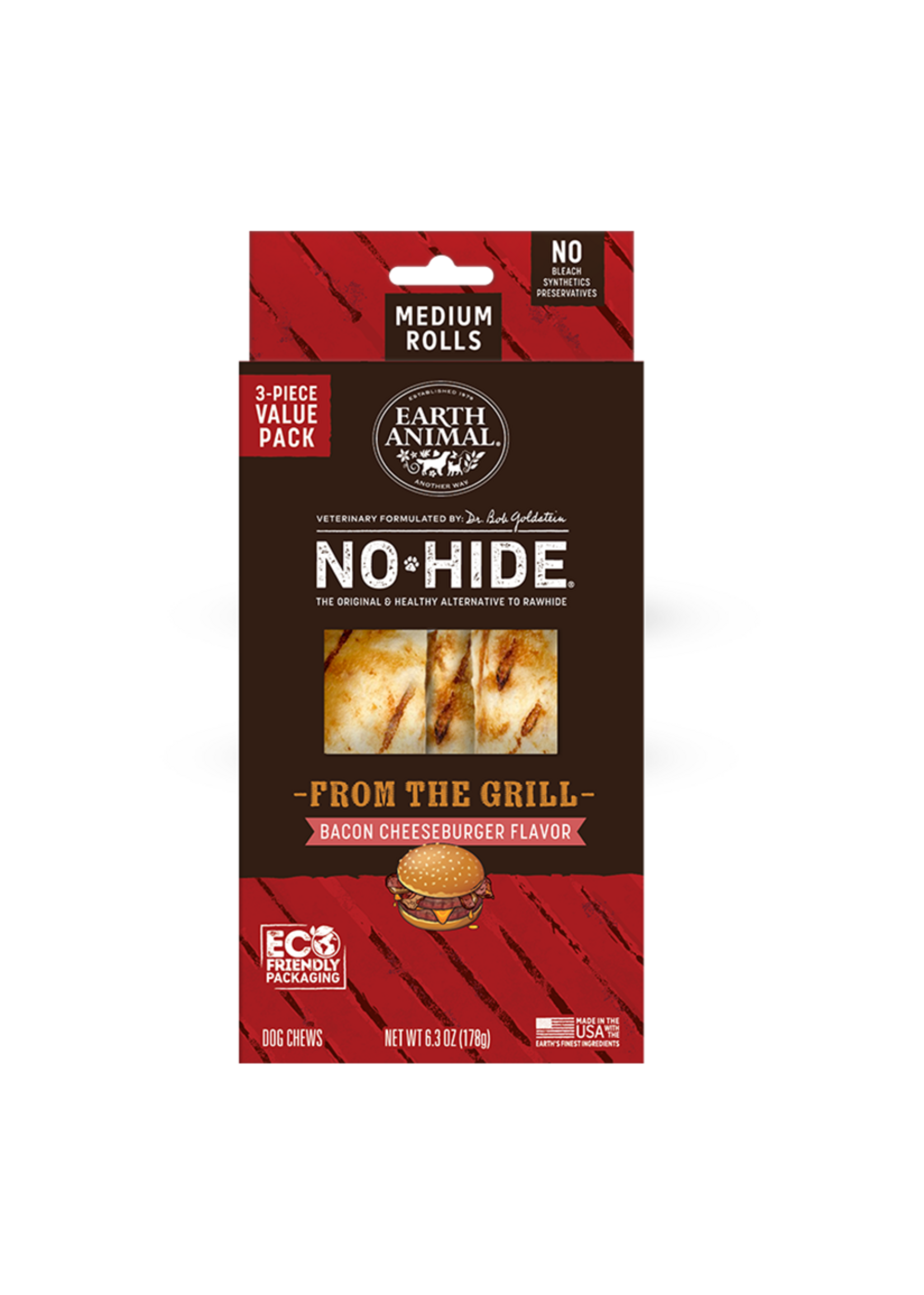 Earth Animal Earth Animal Dog No-Hide Bacon Cheeseburger Medium Rolls - 3 piece Value Pack