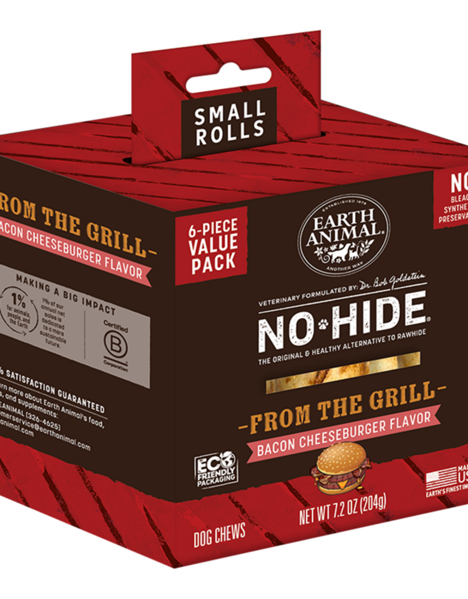 Earth Animal Earth Animal Dog No-Hide Bacon Cheeseburger Small Rolls - 6 piece Value Pack