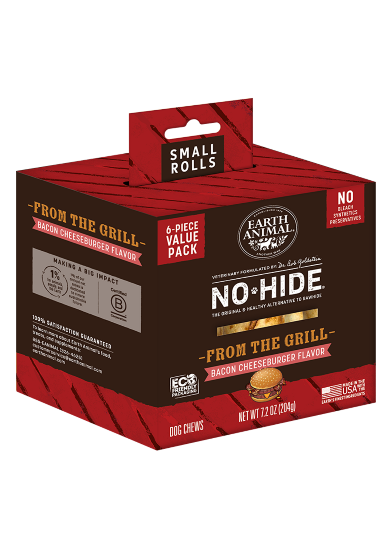 Earth Animal Earth Animal Dog No-Hide Bacon Cheeseburger Small Rolls - 6 piece Value Pack