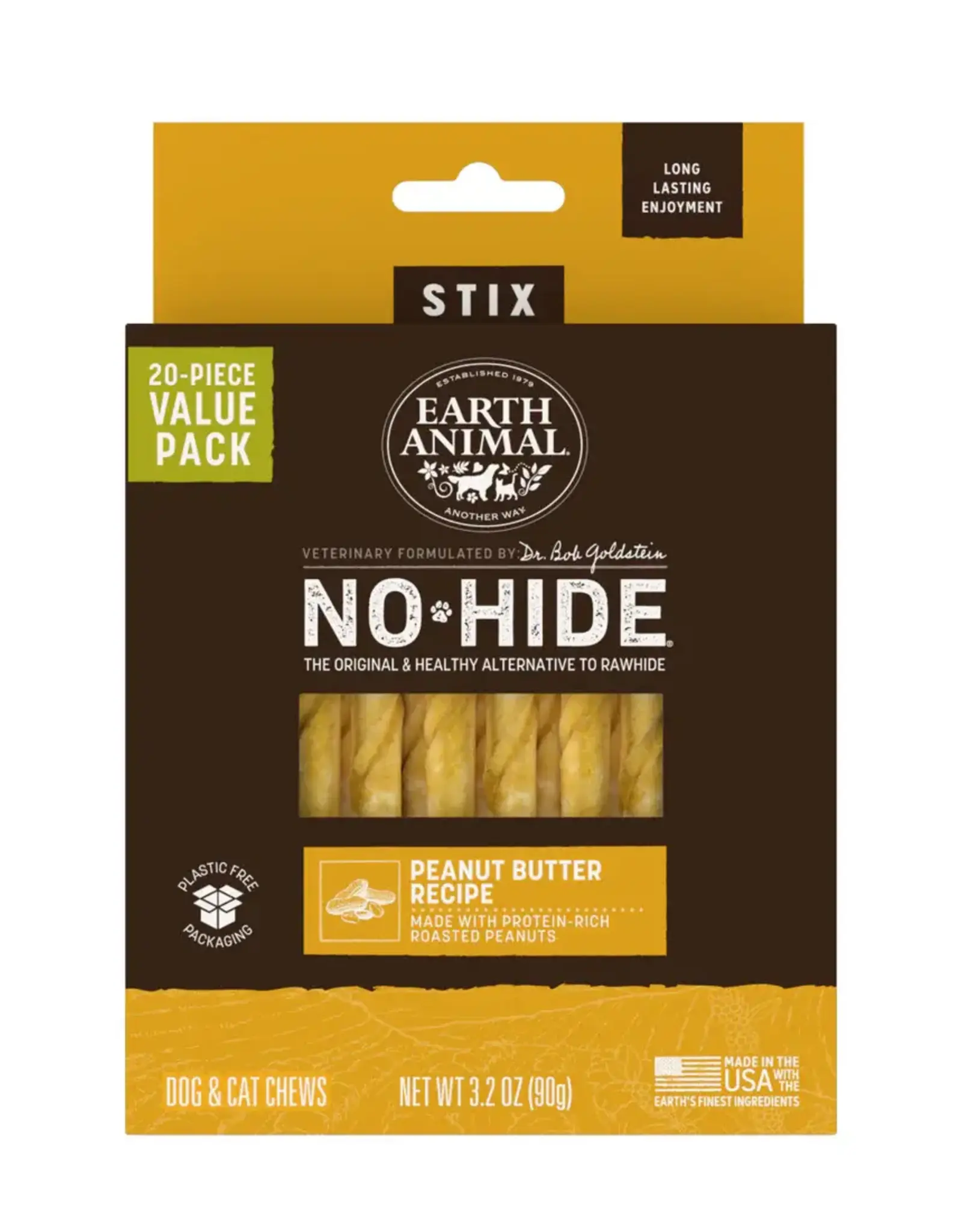 Earth Animal Earth Animal Dog No-Hide Peanut Butter Stix - 20 piece Value Pack