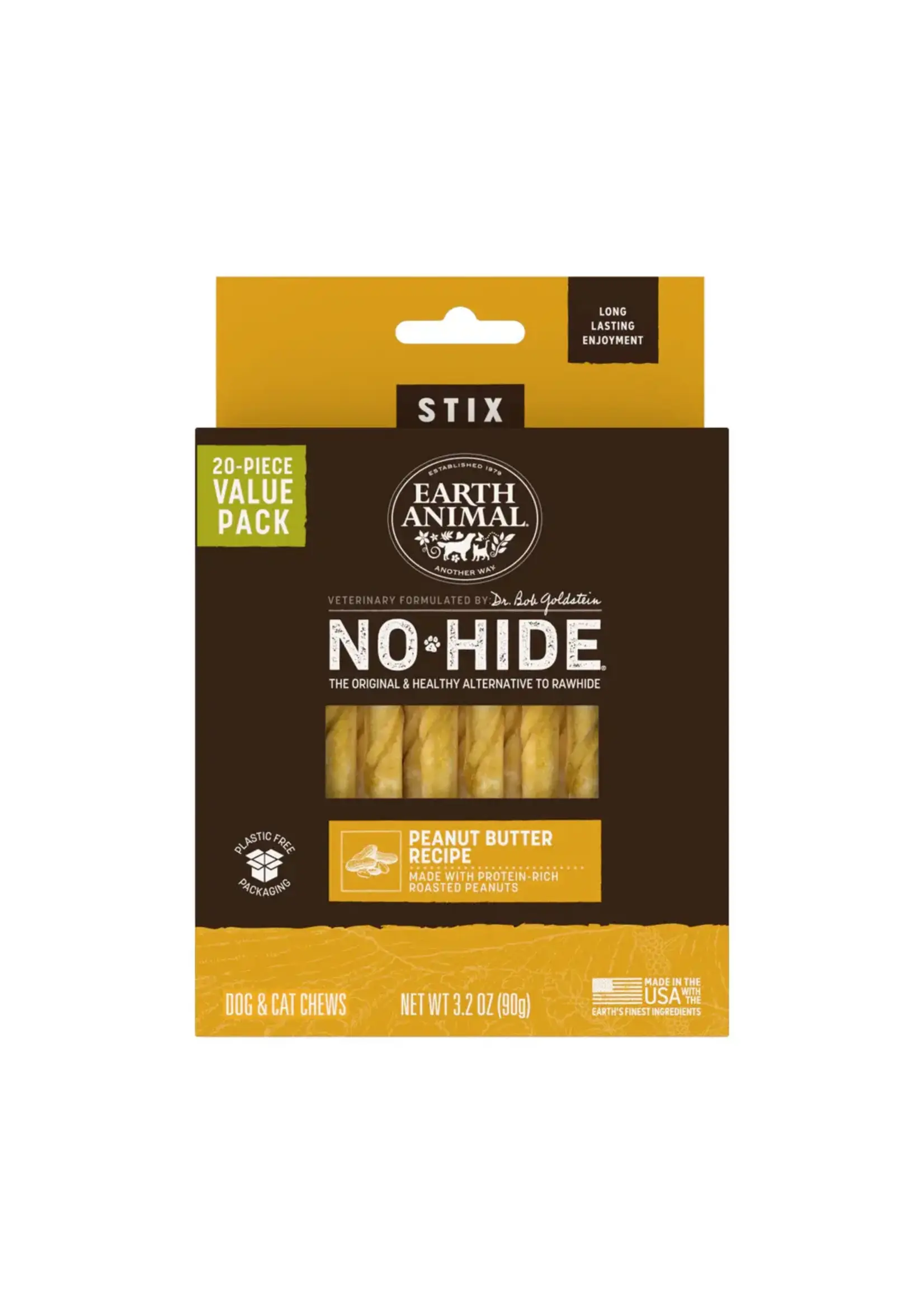 Earth Animal Earth Animal Dog No-Hide Peanut Butter Stix - 20 piece Value Pack