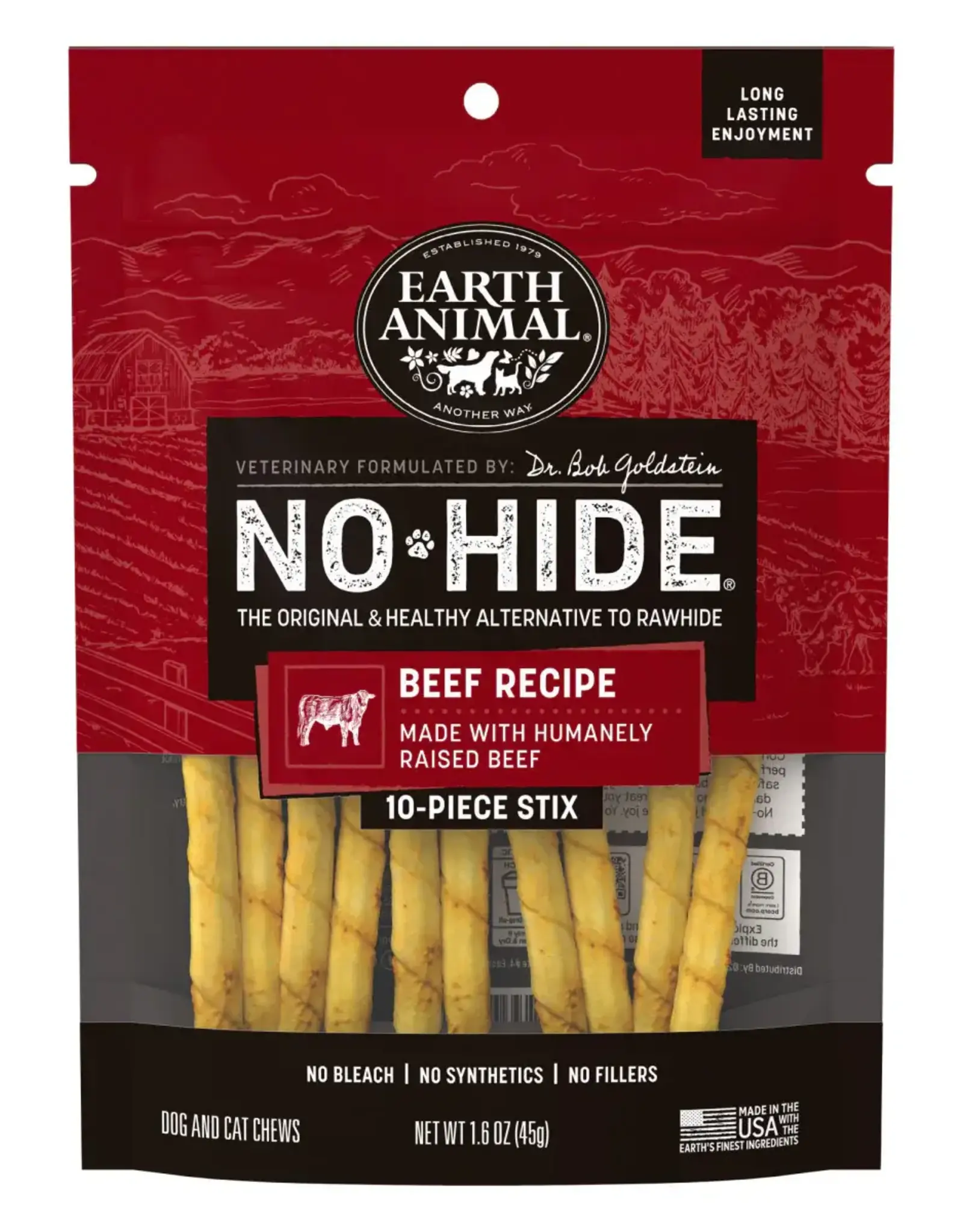 Earth Animal Earth Animal Dog No-Hide Beef Stix - 10 Pack