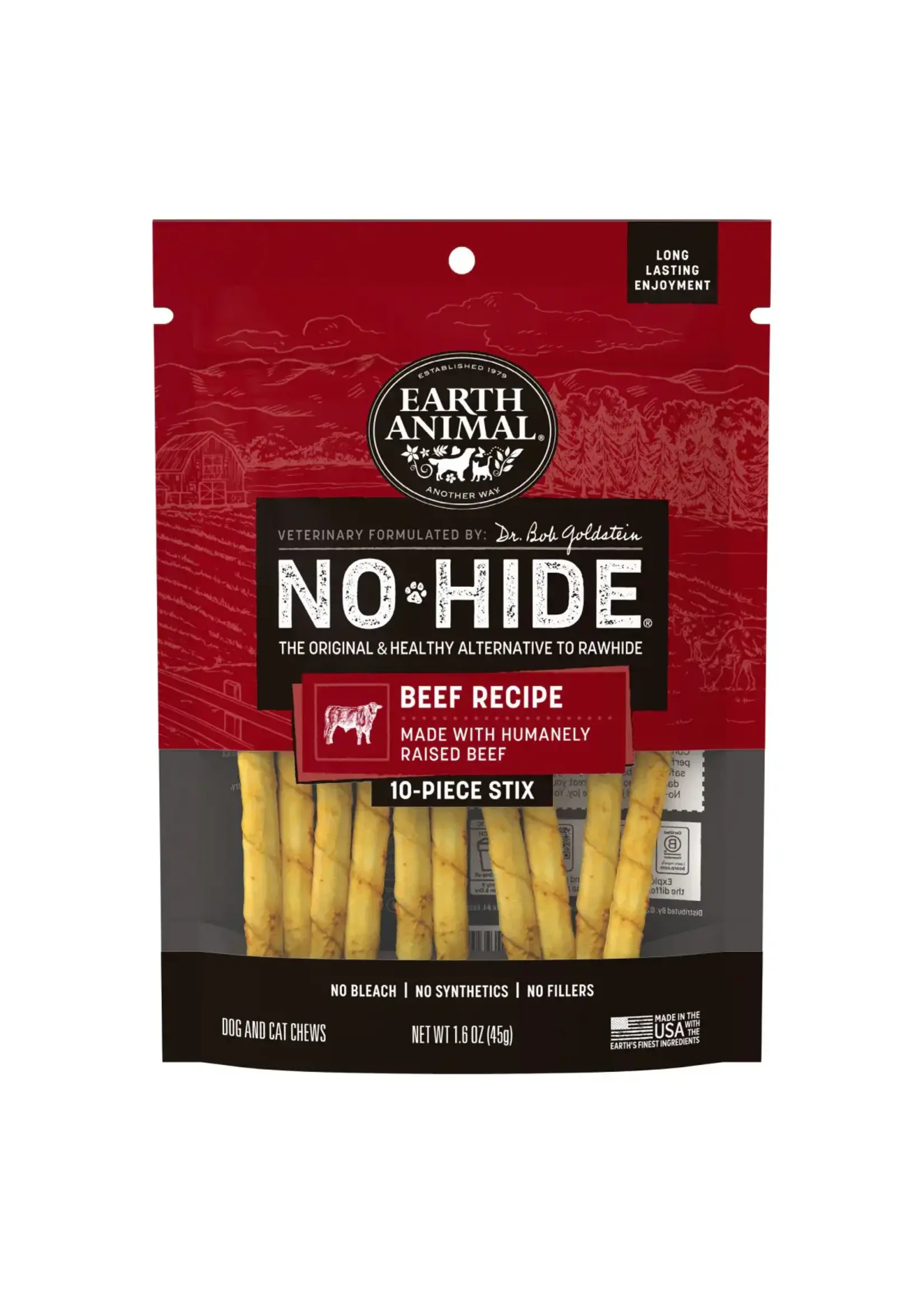 Earth Animal Earth Animal Dog No-Hide Beef Stix - 10 Pack