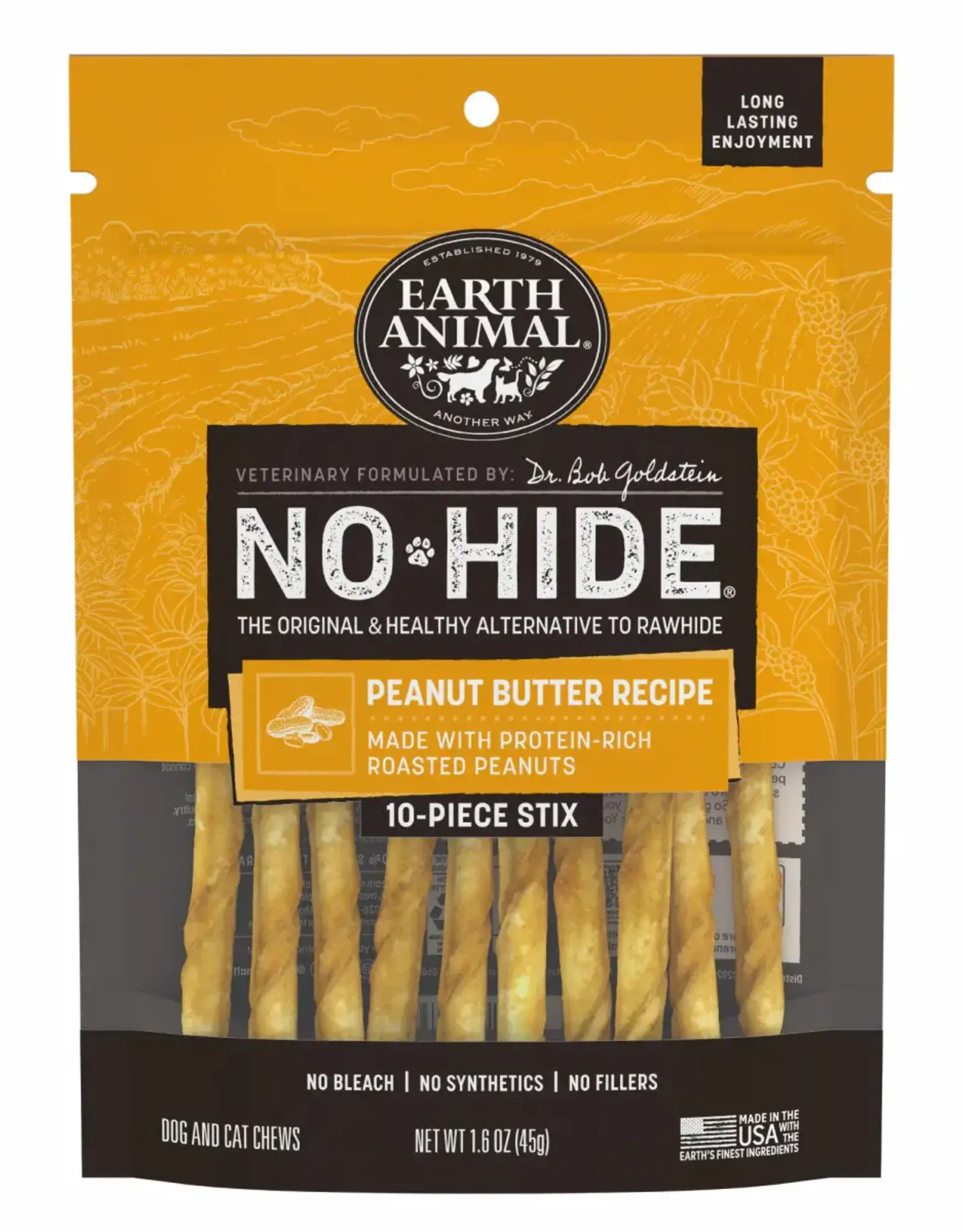 Earth Animal Earth Animal Dog No-Hide Peanut Butter Stix - 10 Pack