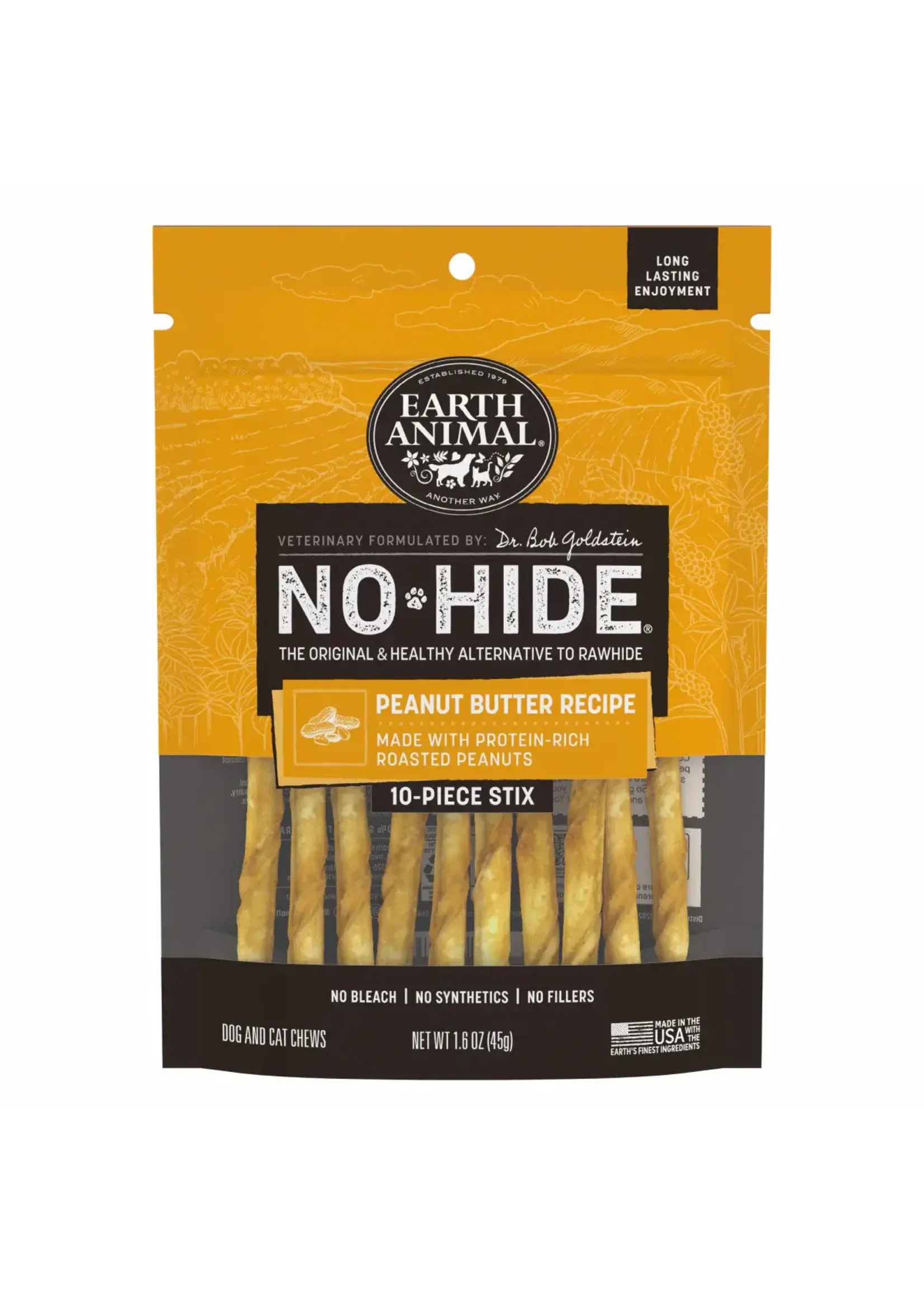 Earth Animal Earth Animal Dog No-Hide Peanut Butter Stix - 10 Pack