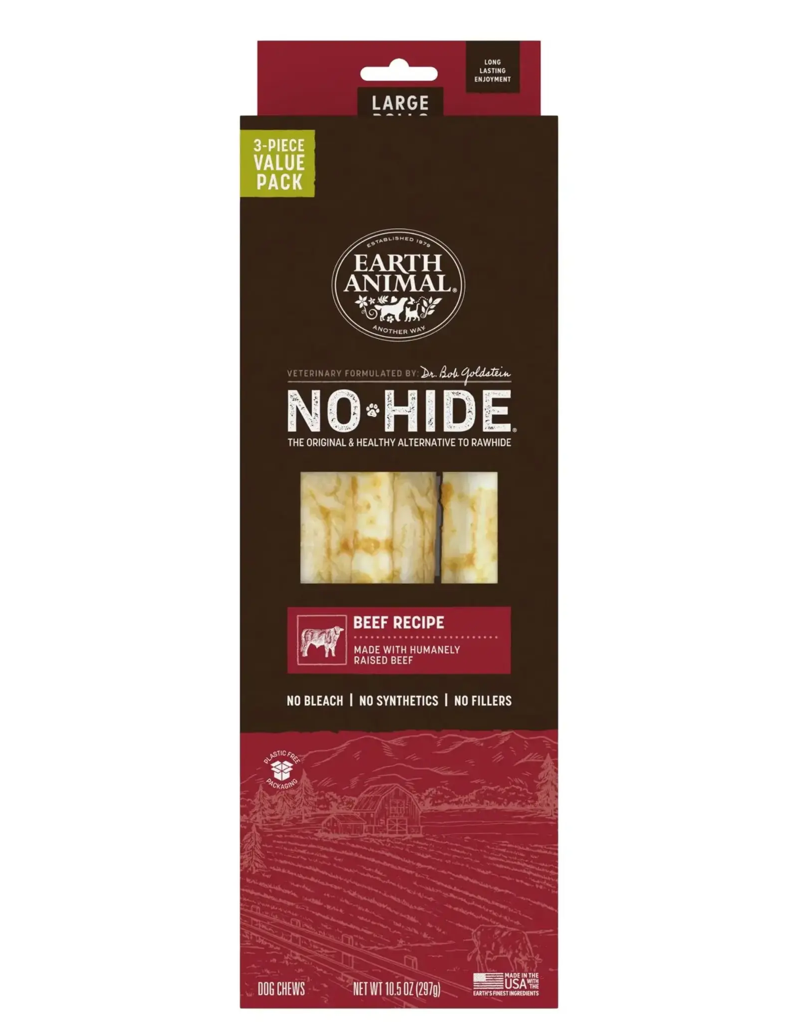 Earth Animal Earth Animal Dog No-Hide Beef Large Rolls - 3 piece Value Pack